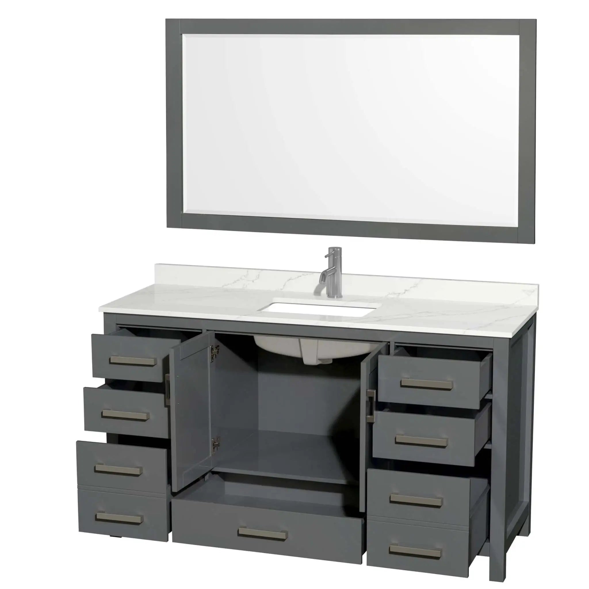 60" Sheffield Single Bathroom Vanity in Dark Gray with Brushed Chrome Trim & 58" Mirror by Wyndham