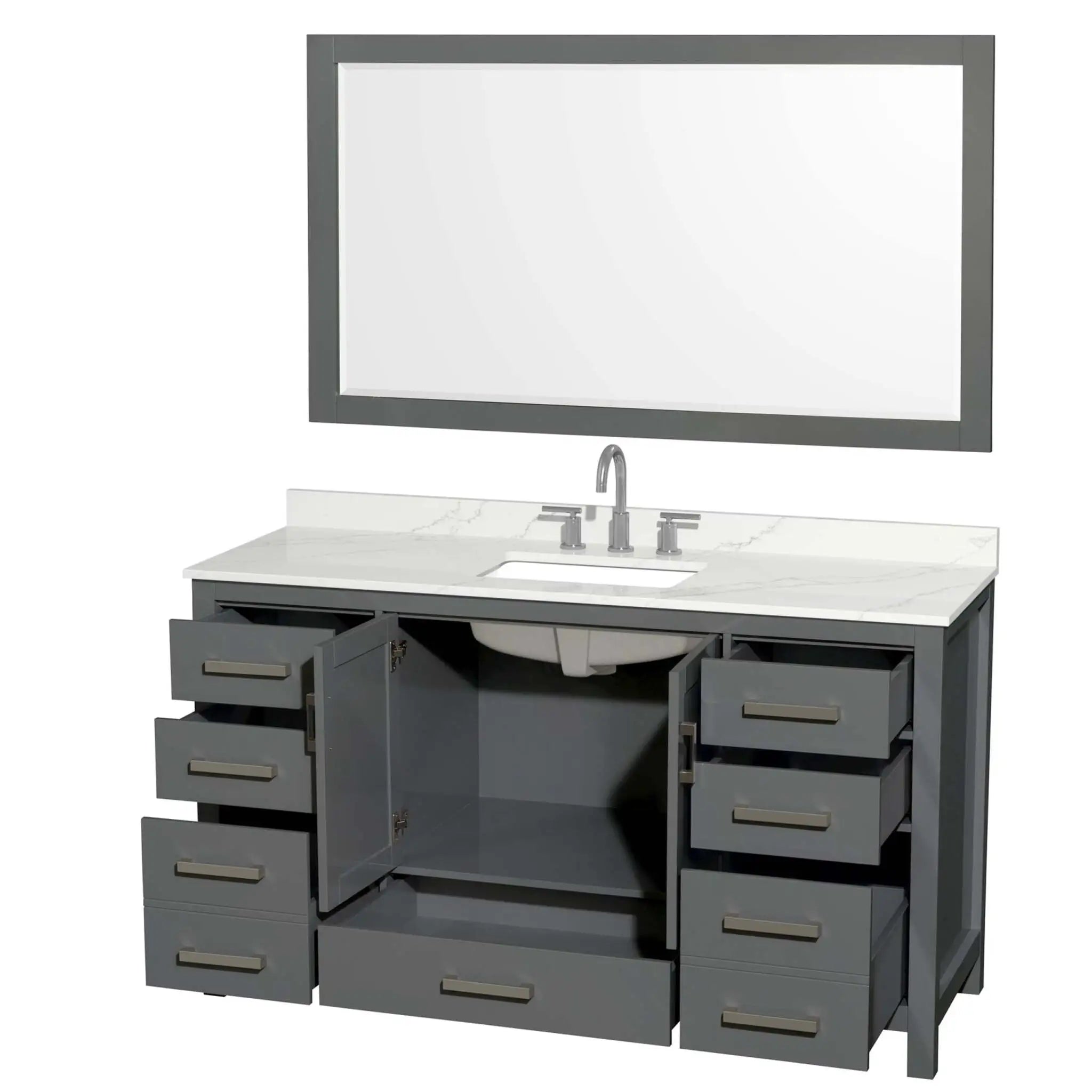 60" Sheffield Single Bathroom Vanity in Dark Gray with Brushed Chrome Trim & 58" Mirror by Wyndham