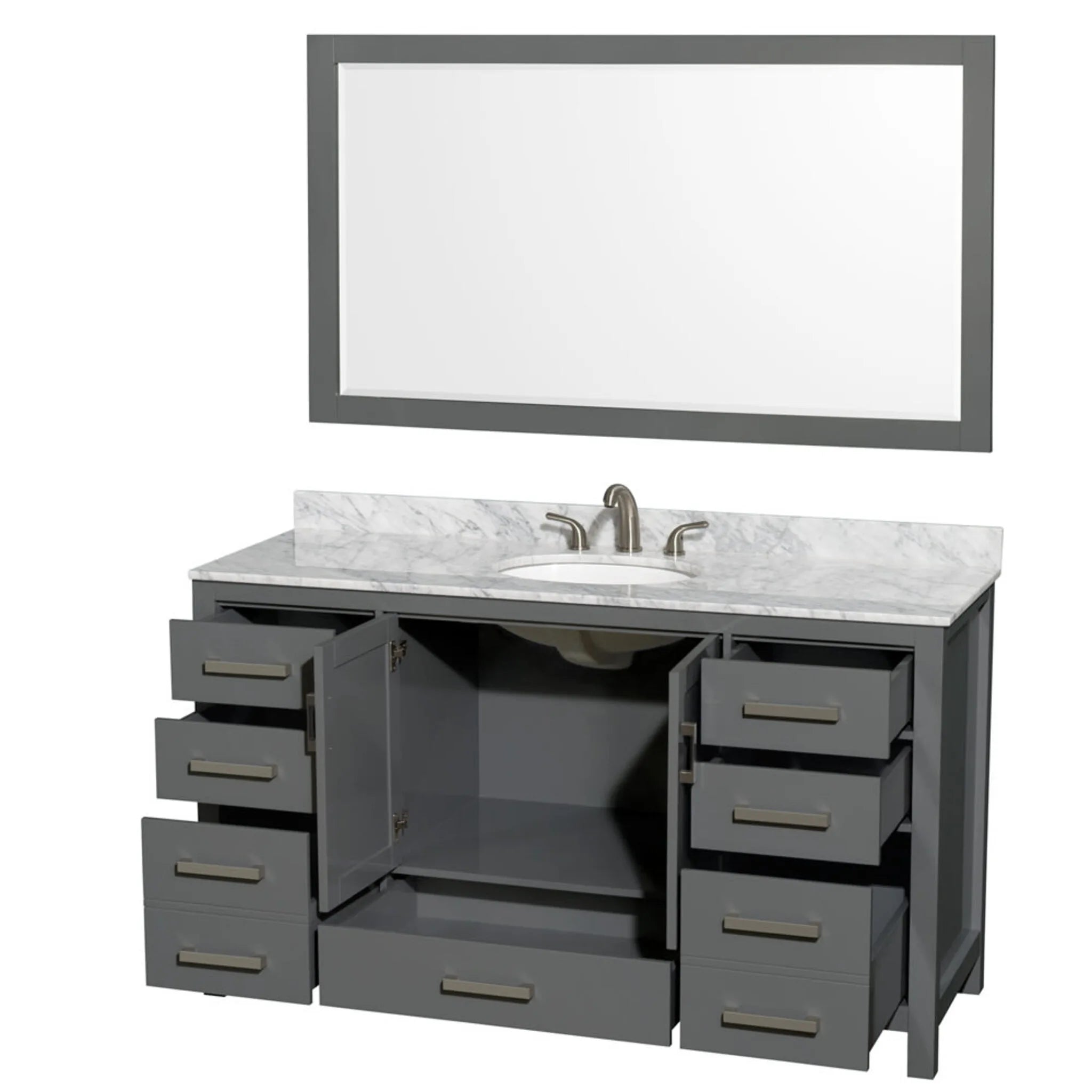 60" Sheffield Single Bathroom Vanity in Dark Gray with Brushed Chrome Trim & 58" Mirror by Wyndham