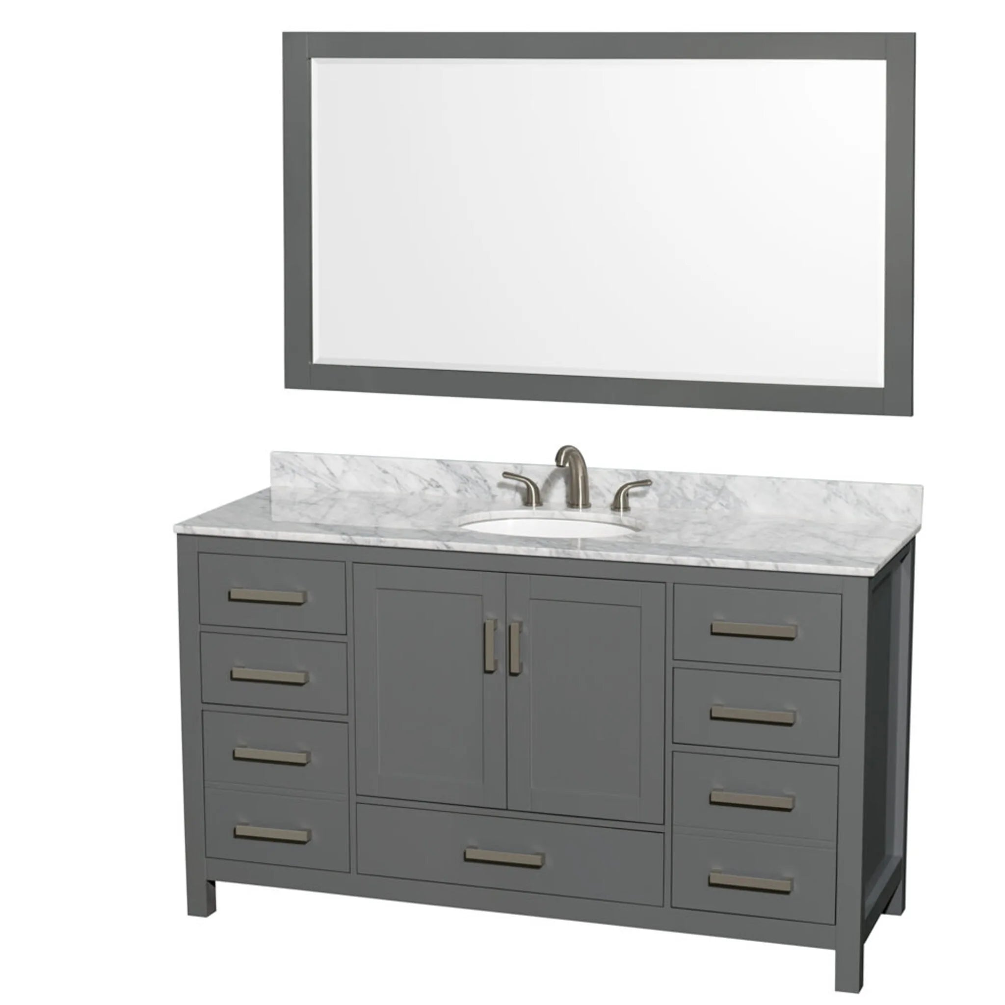 60" Sheffield Single Bathroom Vanity in Dark Gray with Brushed Chrome Trim & 58" Mirror by Wyndham