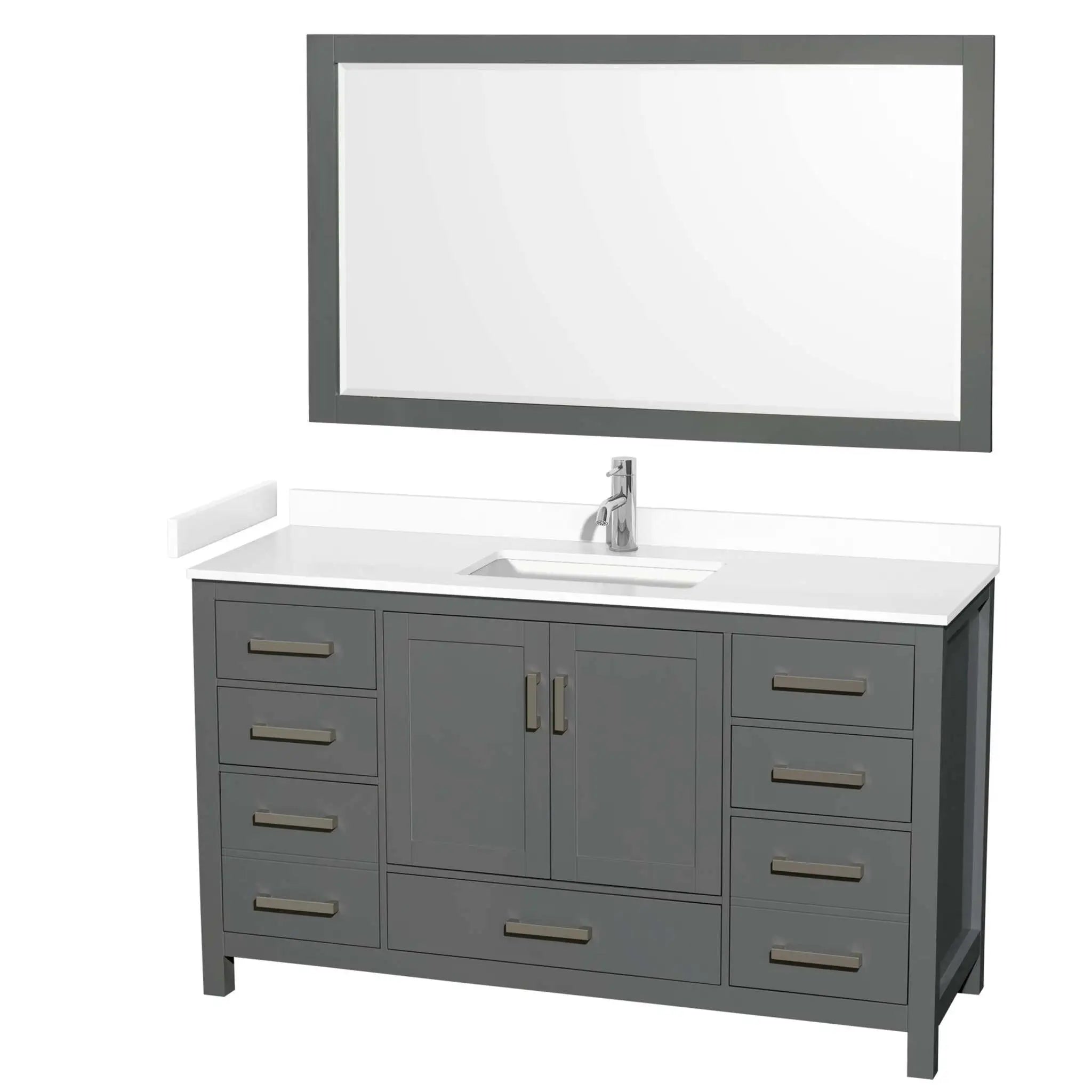 60" Sheffield Single Bathroom Vanity in Dark Gray with Brushed Chrome Trim & 58" Mirror by Wyndham