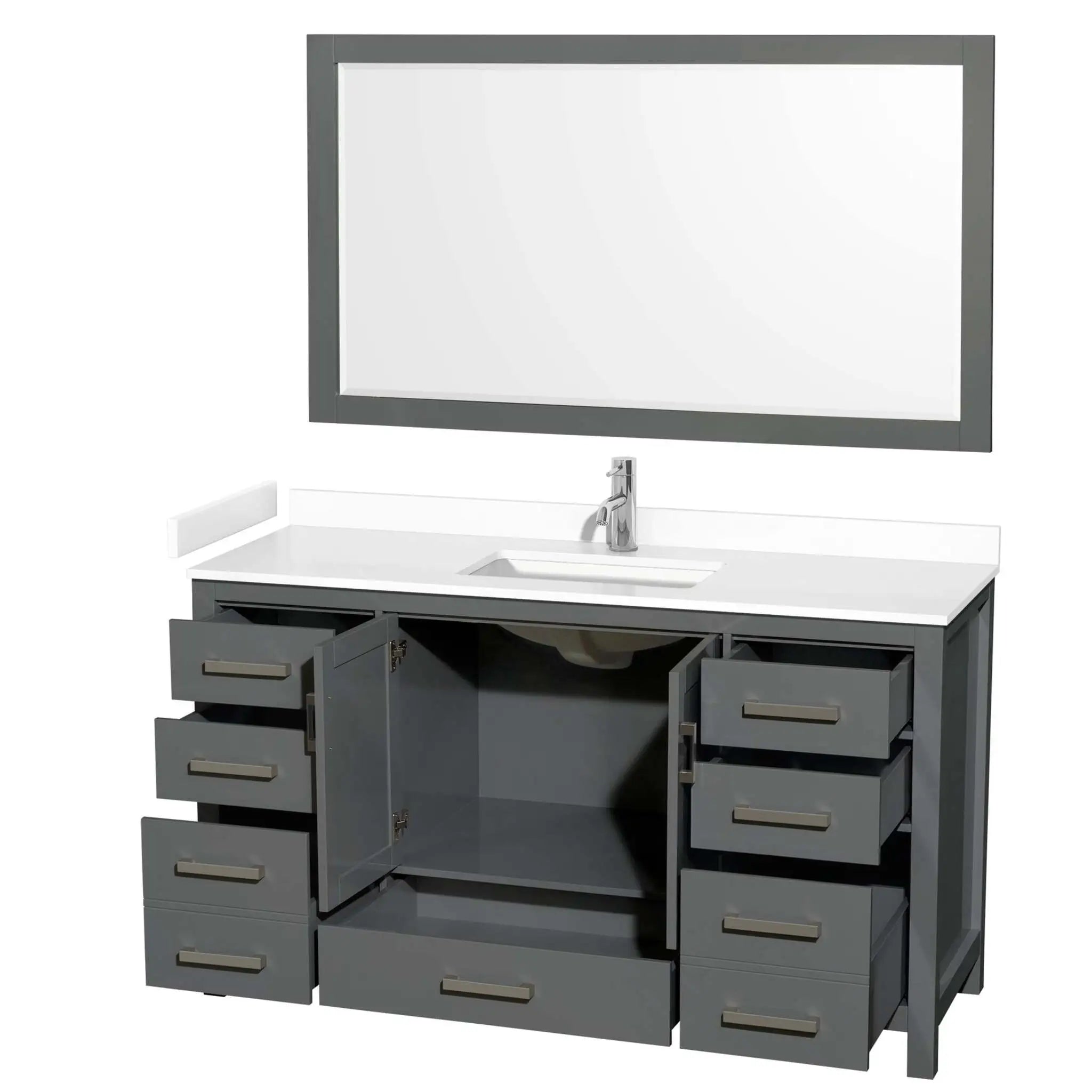 60" Sheffield Single Bathroom Vanity in Dark Gray with Brushed Chrome Trim & 58" Mirror by Wyndham