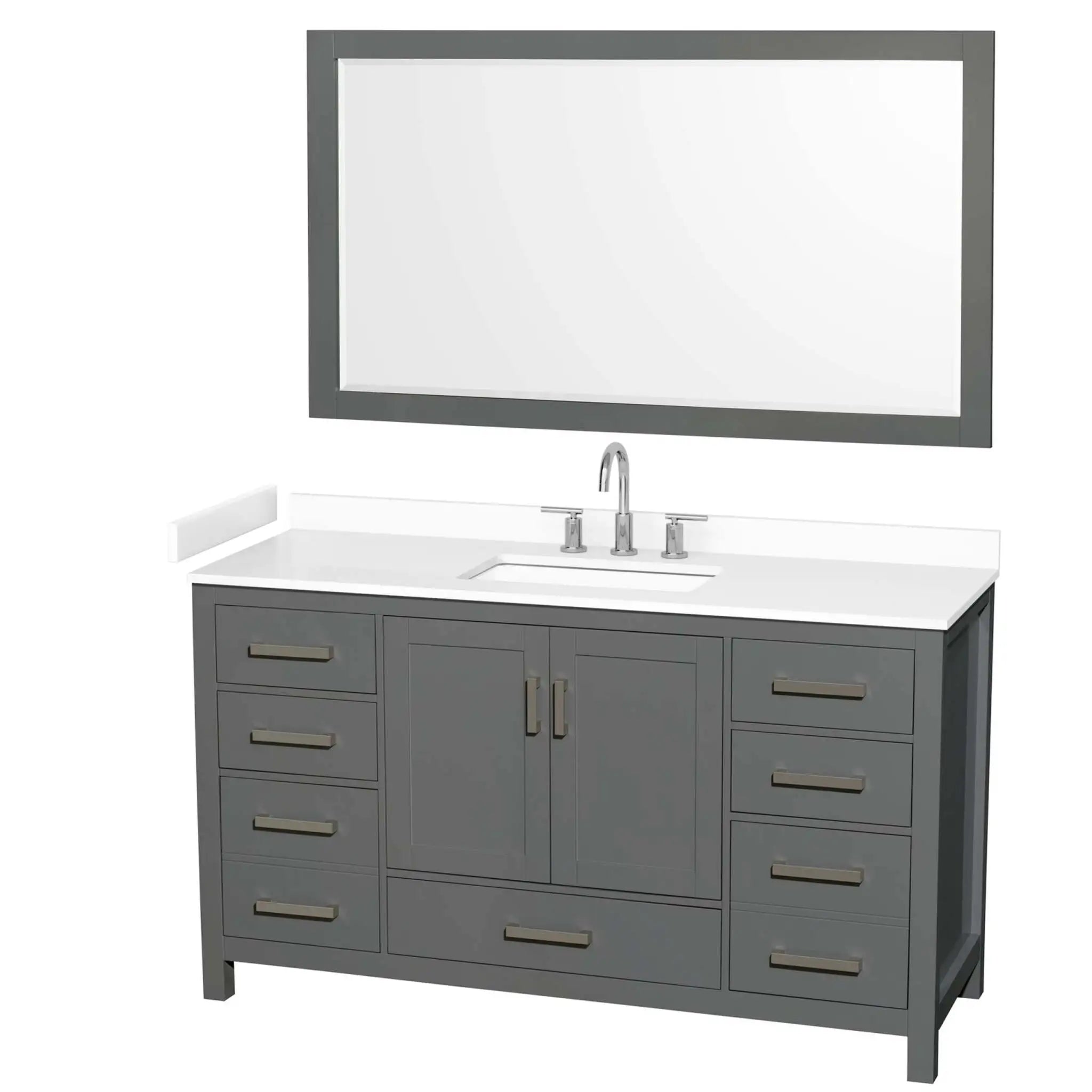 60" Sheffield Single Bathroom Vanity in Dark Gray with Brushed Chrome Trim & 58" Mirror by Wyndham