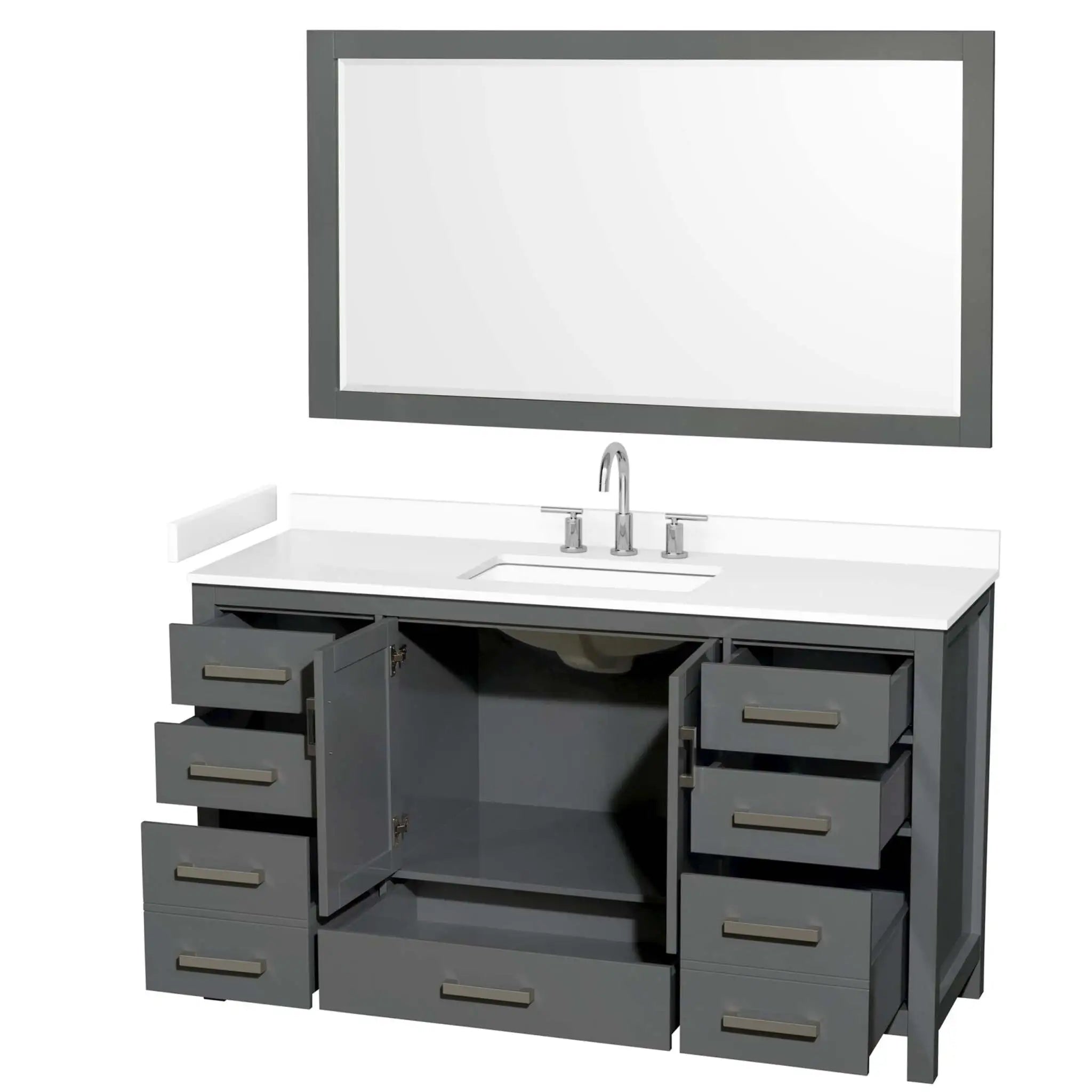 60" Sheffield Single Bathroom Vanity in Dark Gray with Brushed Chrome Trim & 58" Mirror by Wyndham