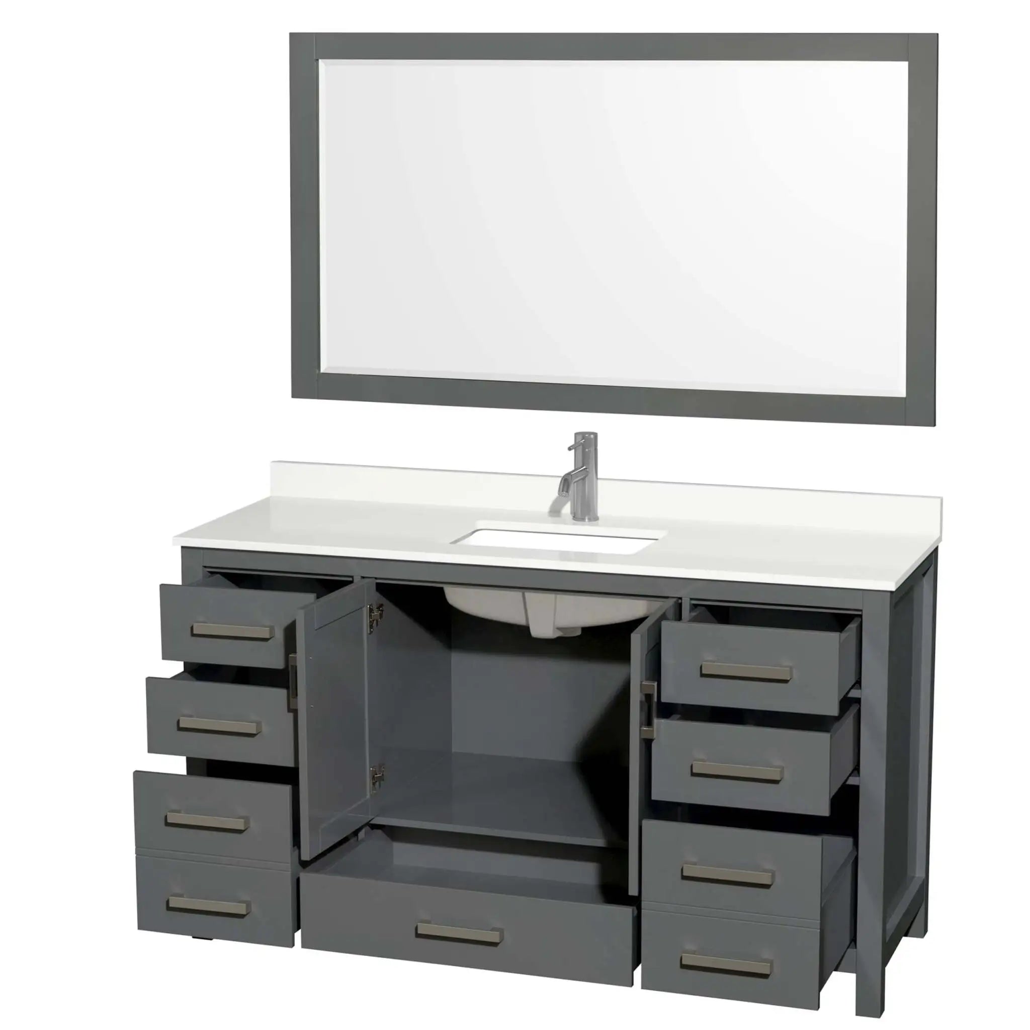 60" Sheffield Single Bathroom Vanity in Dark Gray with Brushed Chrome Trim & 58" Mirror by Wyndham