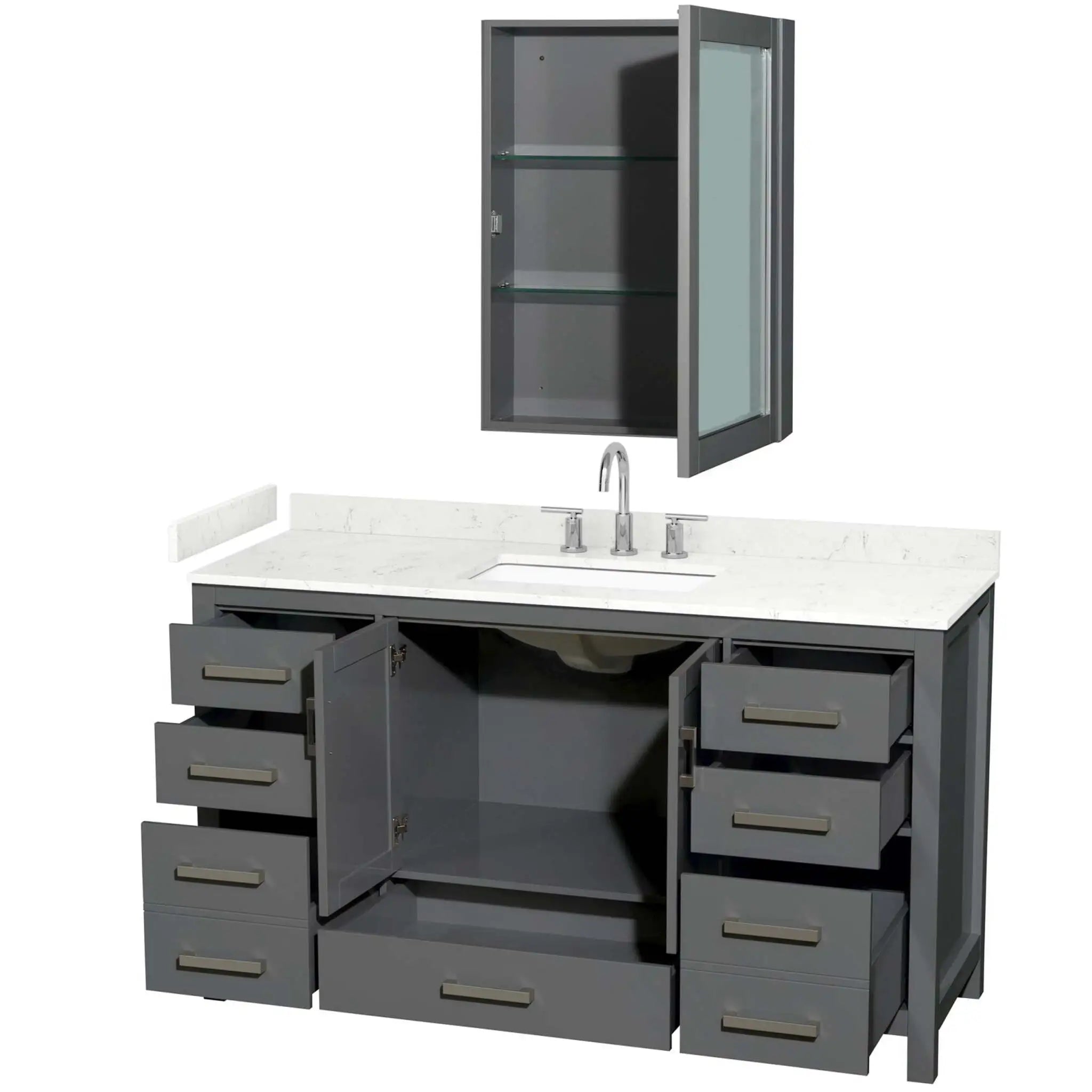 60" Sheffield Single Bathroom Vanity in Dark Gray with Brushed Chrome Trim & Medicine Cabinet by Wyndham