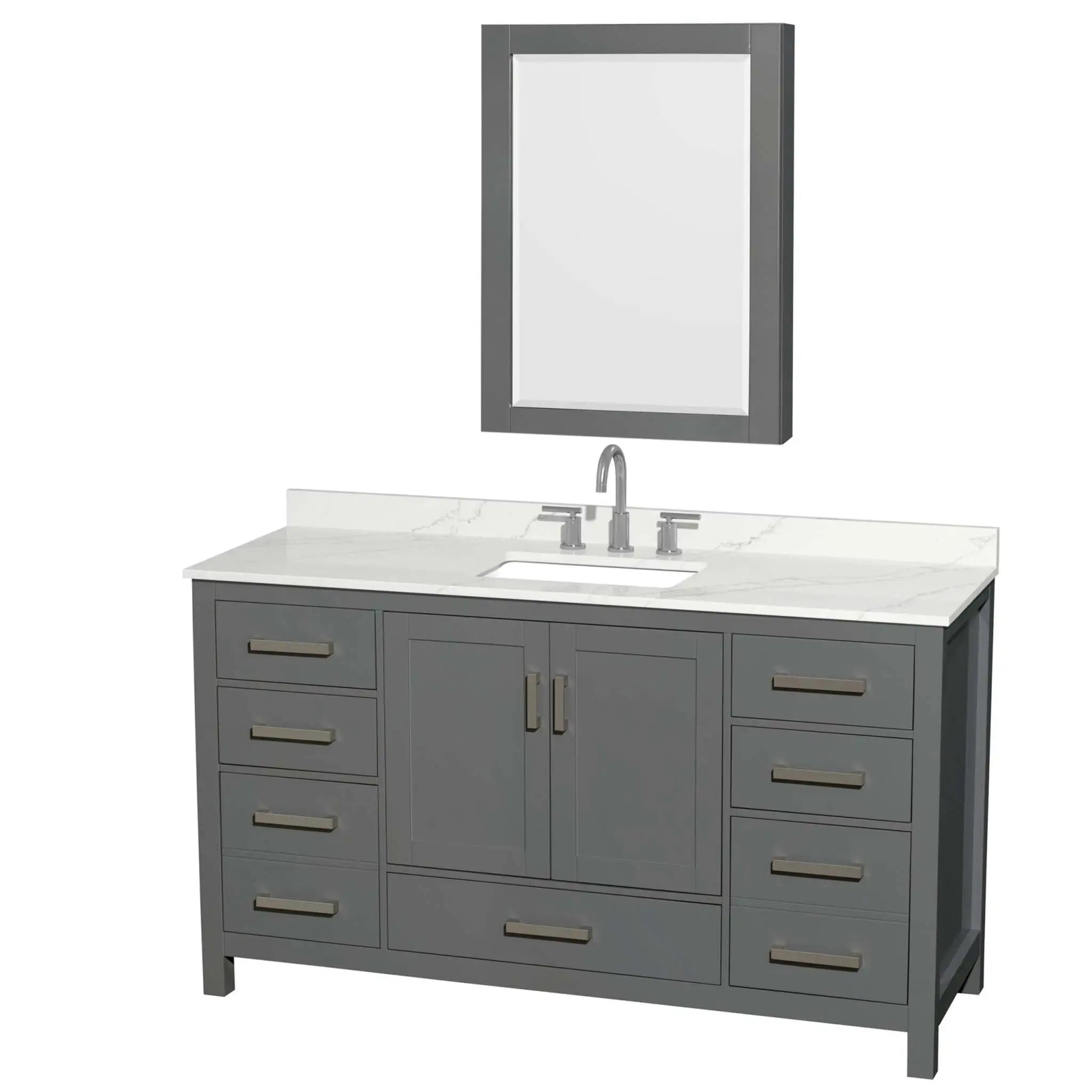 60" Sheffield Single Bathroom Vanity in Dark Gray with Brushed Chrome Trim & Medicine Cabinet by Wyndham