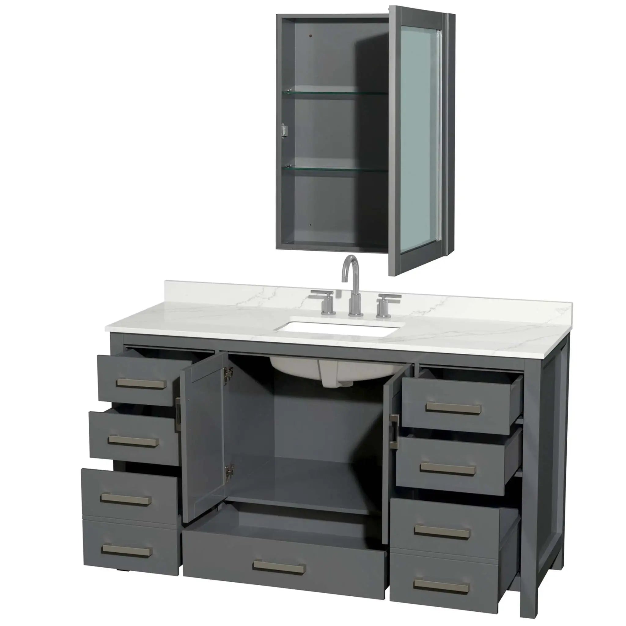 60" Sheffield Single Bathroom Vanity in Dark Gray with Brushed Chrome Trim & Medicine Cabinet by Wyndham