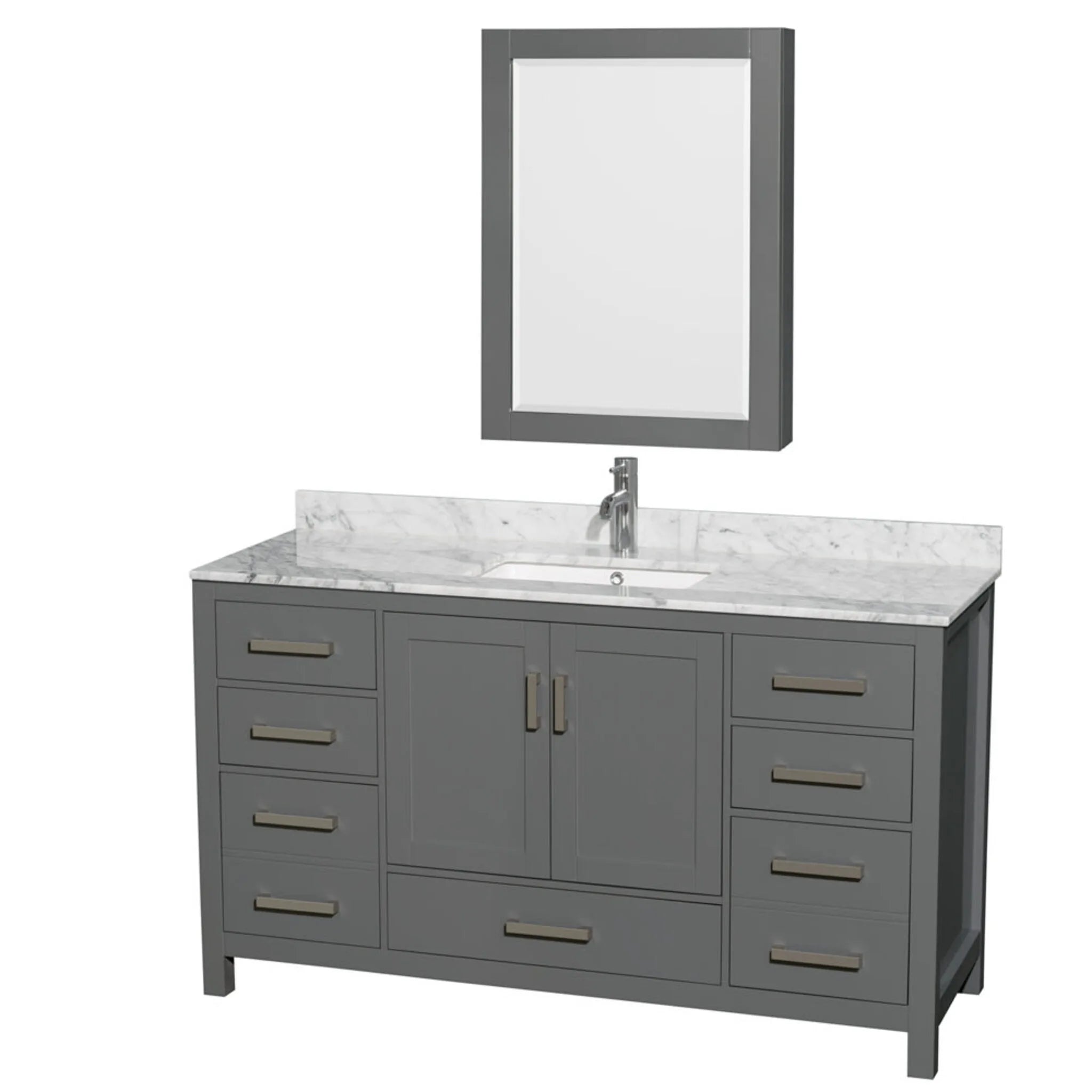 60" Sheffield Single Bathroom Vanity in Dark Gray with Brushed Chrome Trim & Medicine Cabinet by Wyndham