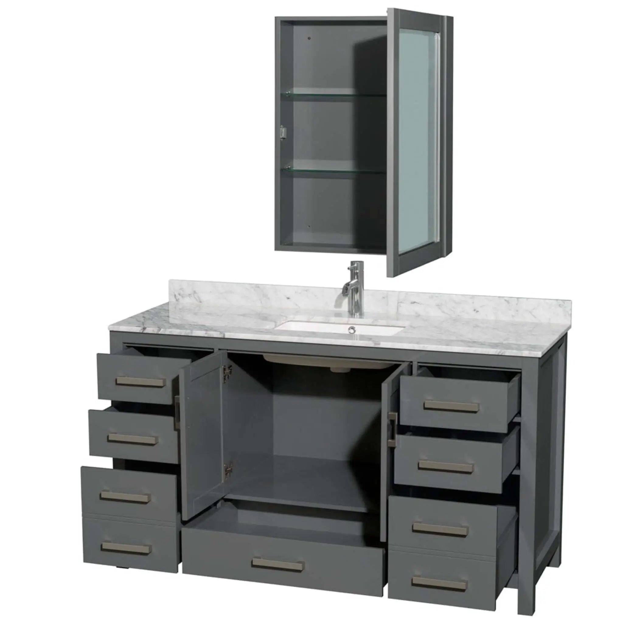 60" Sheffield Single Bathroom Vanity in Dark Gray with Brushed Chrome Trim & Medicine Cabinet by Wyndham