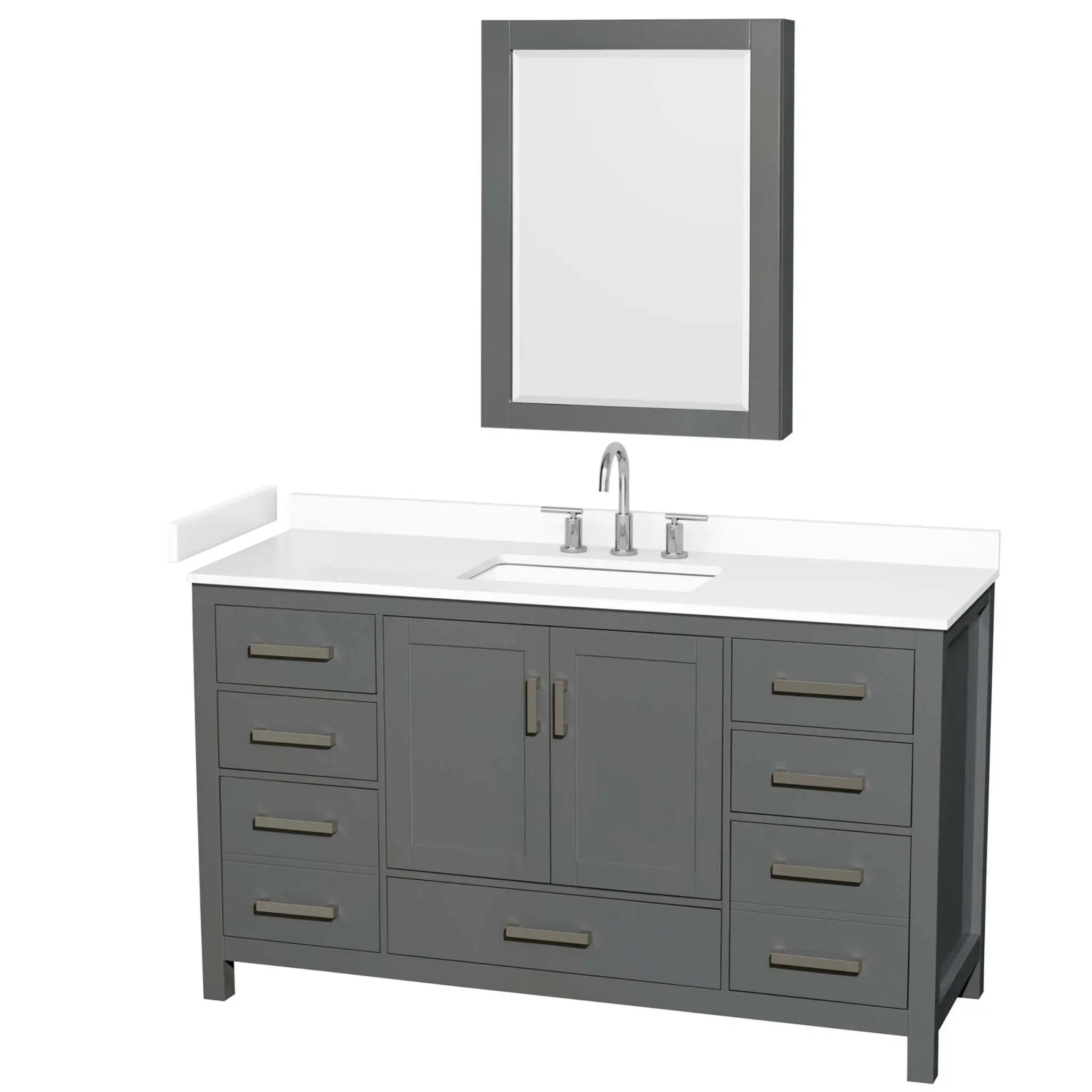 60" Sheffield Single Bathroom Vanity in Dark Gray with Brushed Chrome Trim & Medicine Cabinet by Wyndham