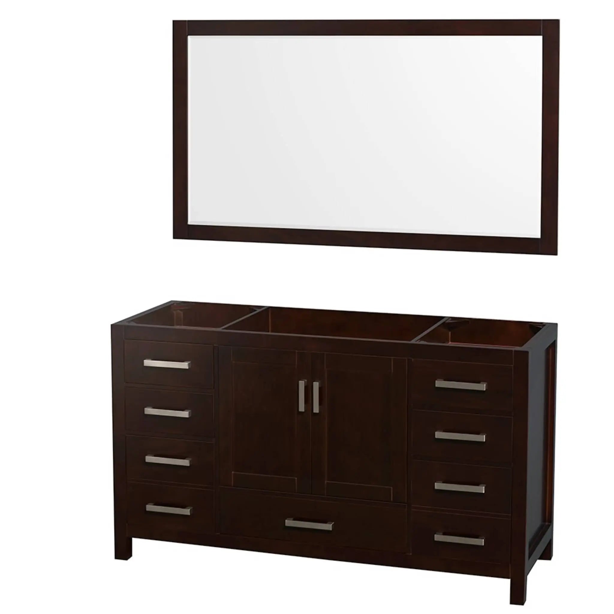 60" Sheffield Single Bathroom Vanity in Espresso with Brushed Chrome Trim & 58" Mirror by Wyndham