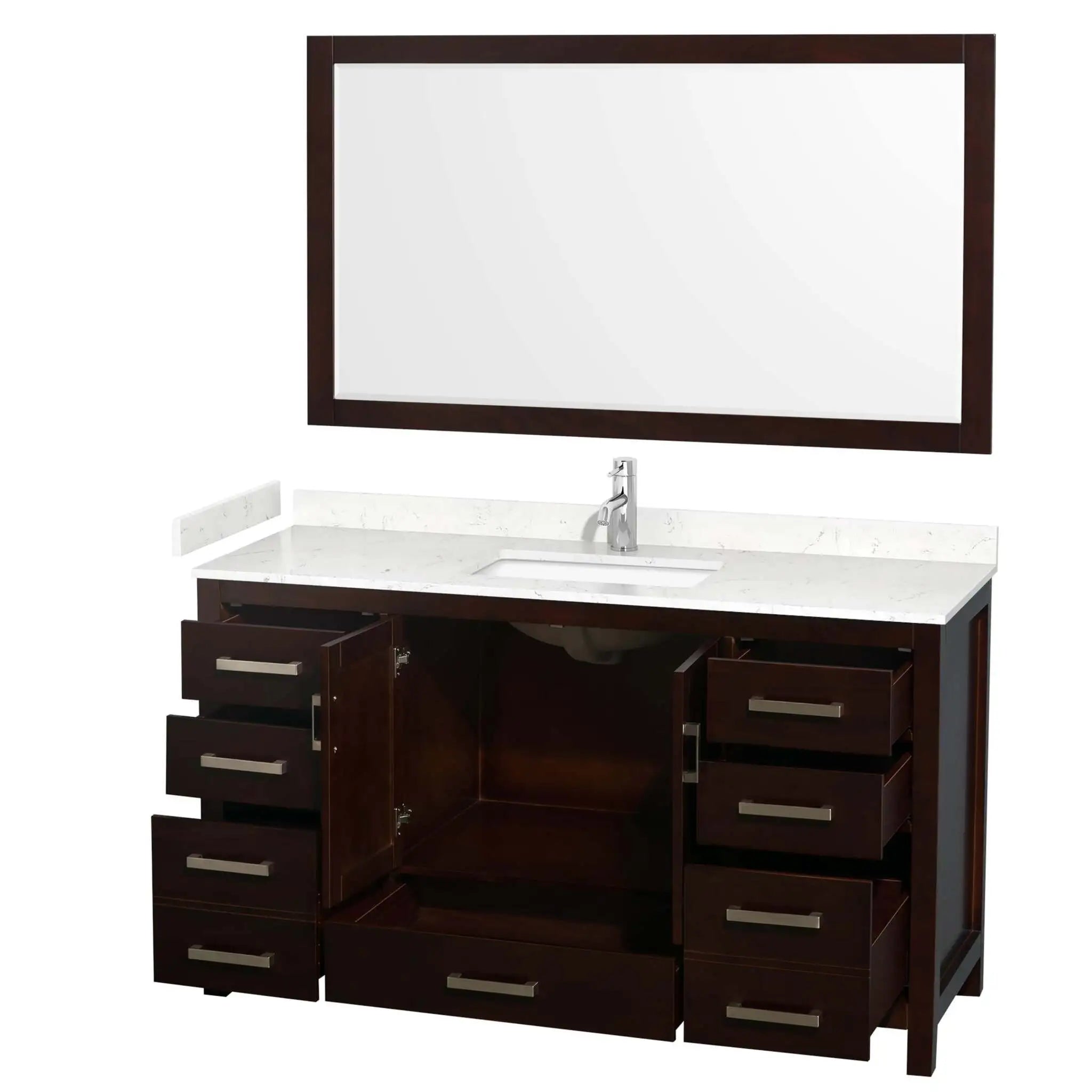 60" Sheffield Single Bathroom Vanity in Espresso with Brushed Chrome Trim & 58" Mirror by Wyndham