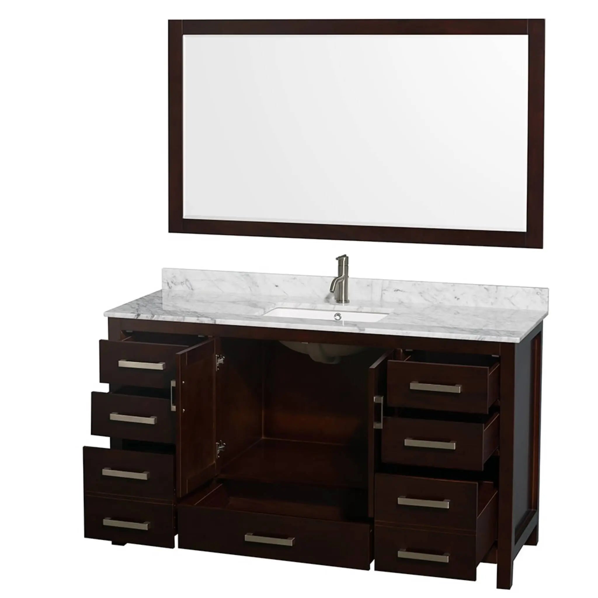60" Sheffield Single Bathroom Vanity in Espresso with Brushed Chrome Trim & 58" Mirror by Wyndham