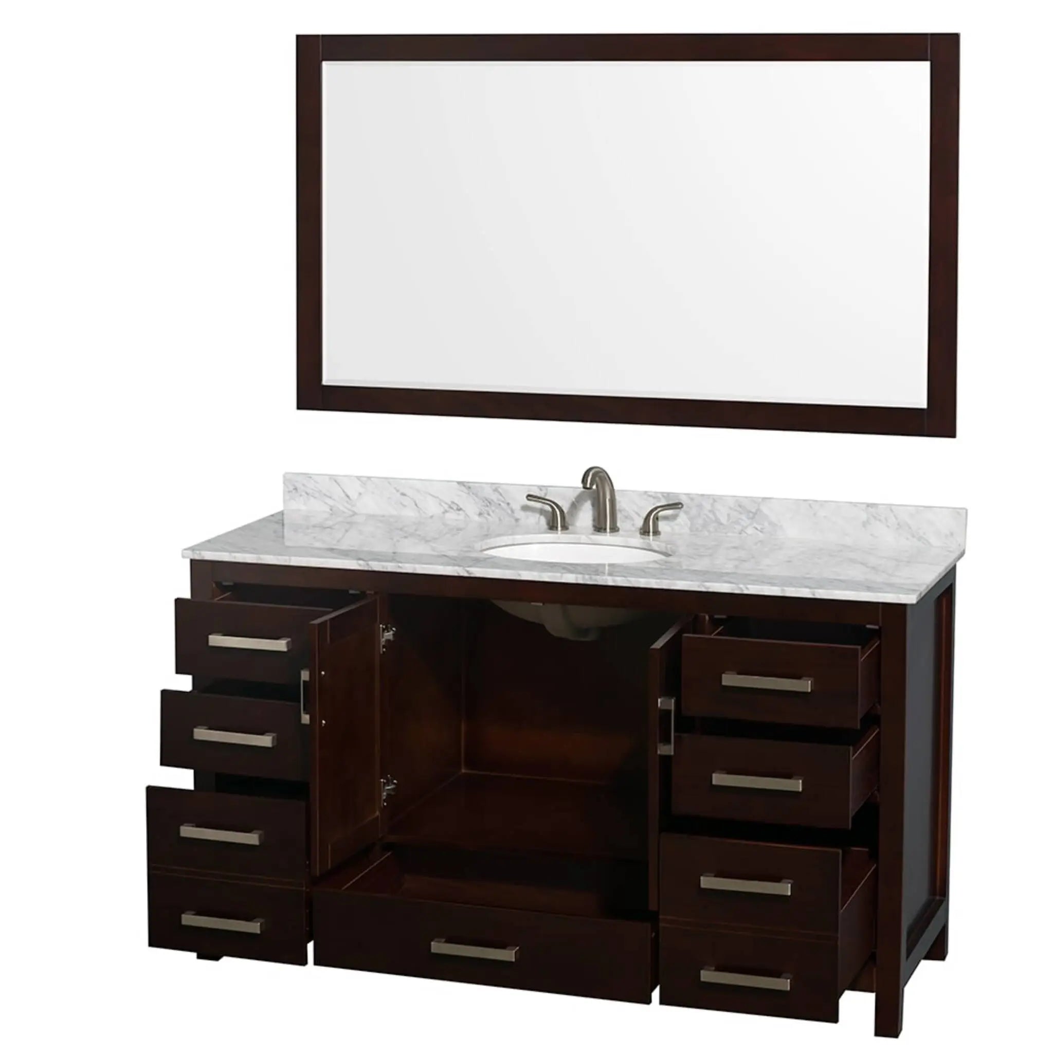 60" Sheffield Single Bathroom Vanity in Espresso with Brushed Chrome Trim & 58" Mirror by Wyndham