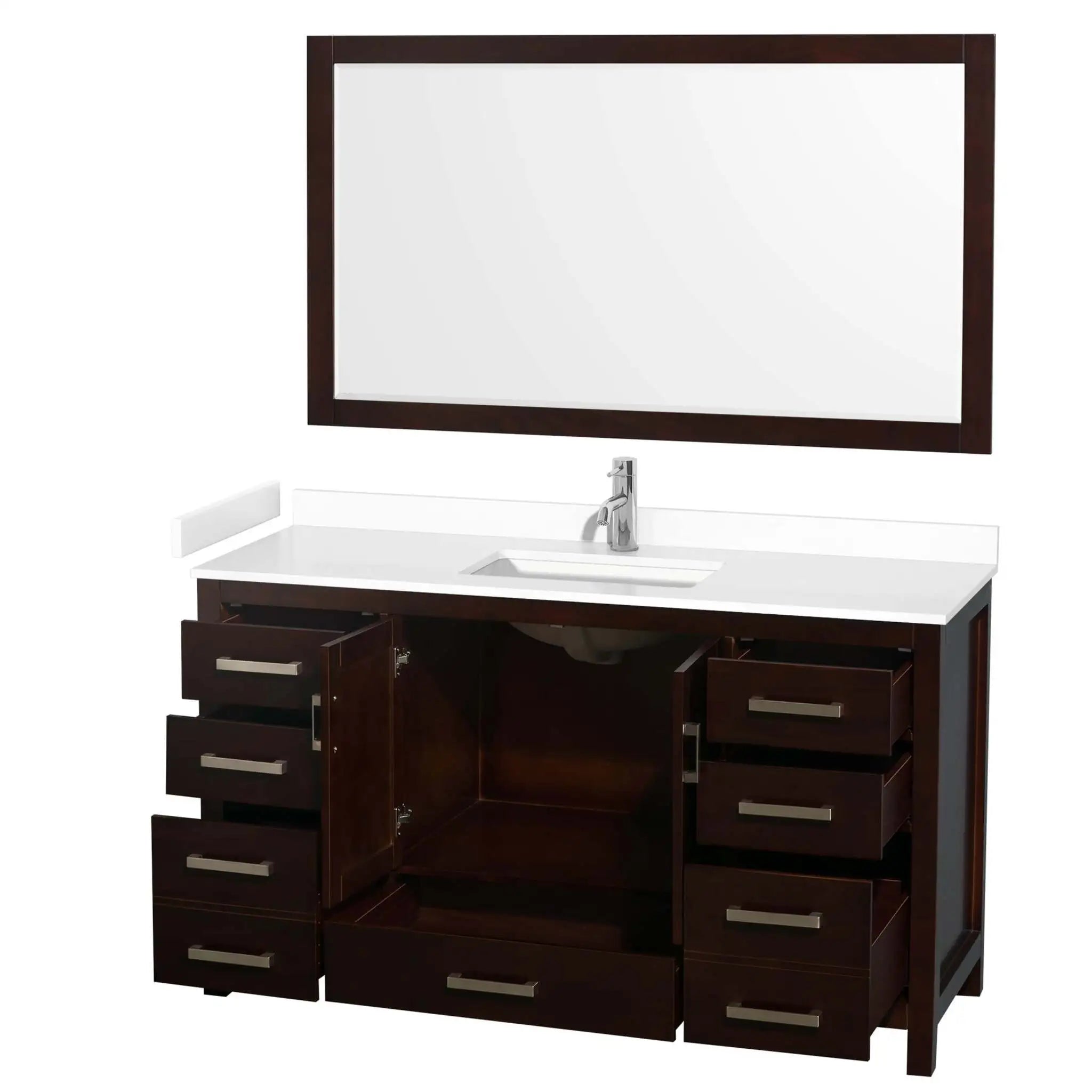 60" Sheffield Single Bathroom Vanity in Espresso with Brushed Chrome Trim & 58" Mirror by Wyndham