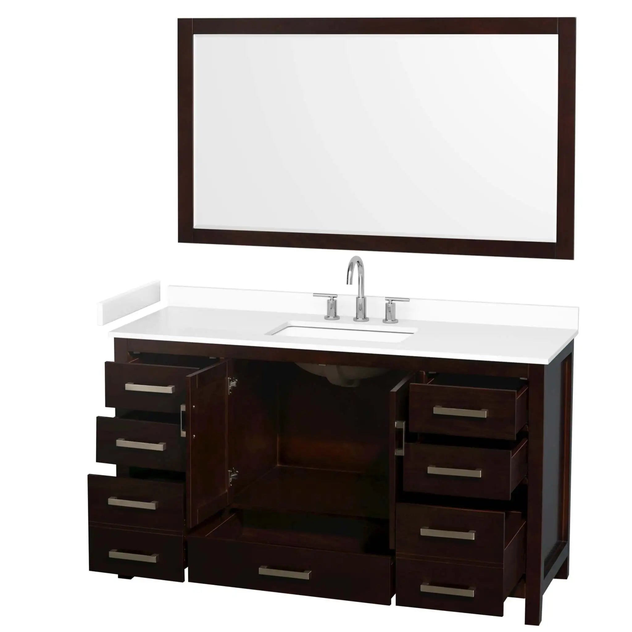 60" Sheffield Single Bathroom Vanity in Espresso with Brushed Chrome Trim & 58" Mirror by Wyndham