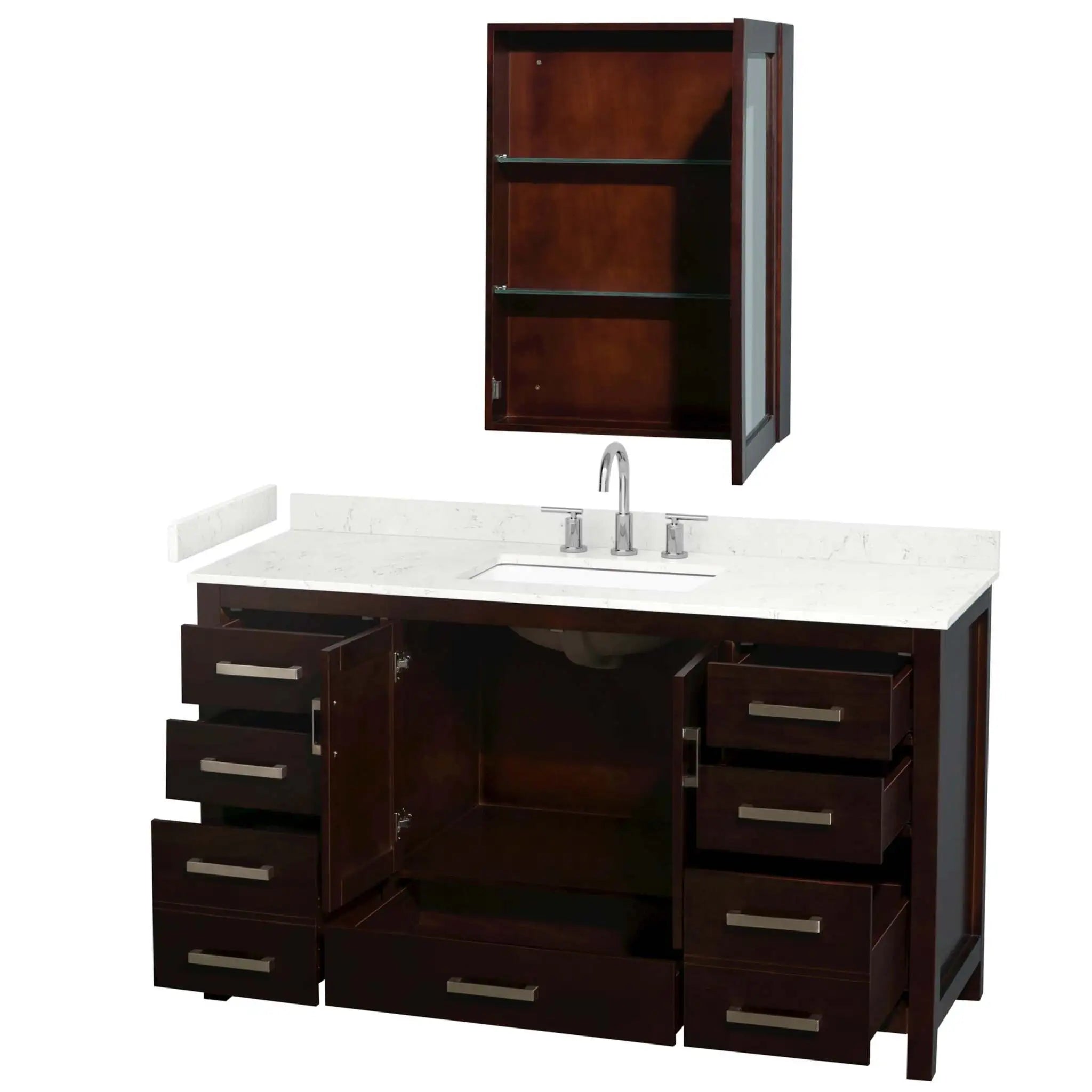 60" Sheffield Single Bathroom Vanity in Espresso with Brushed Chrome Trim & Medicine Cabinet by Wyndham