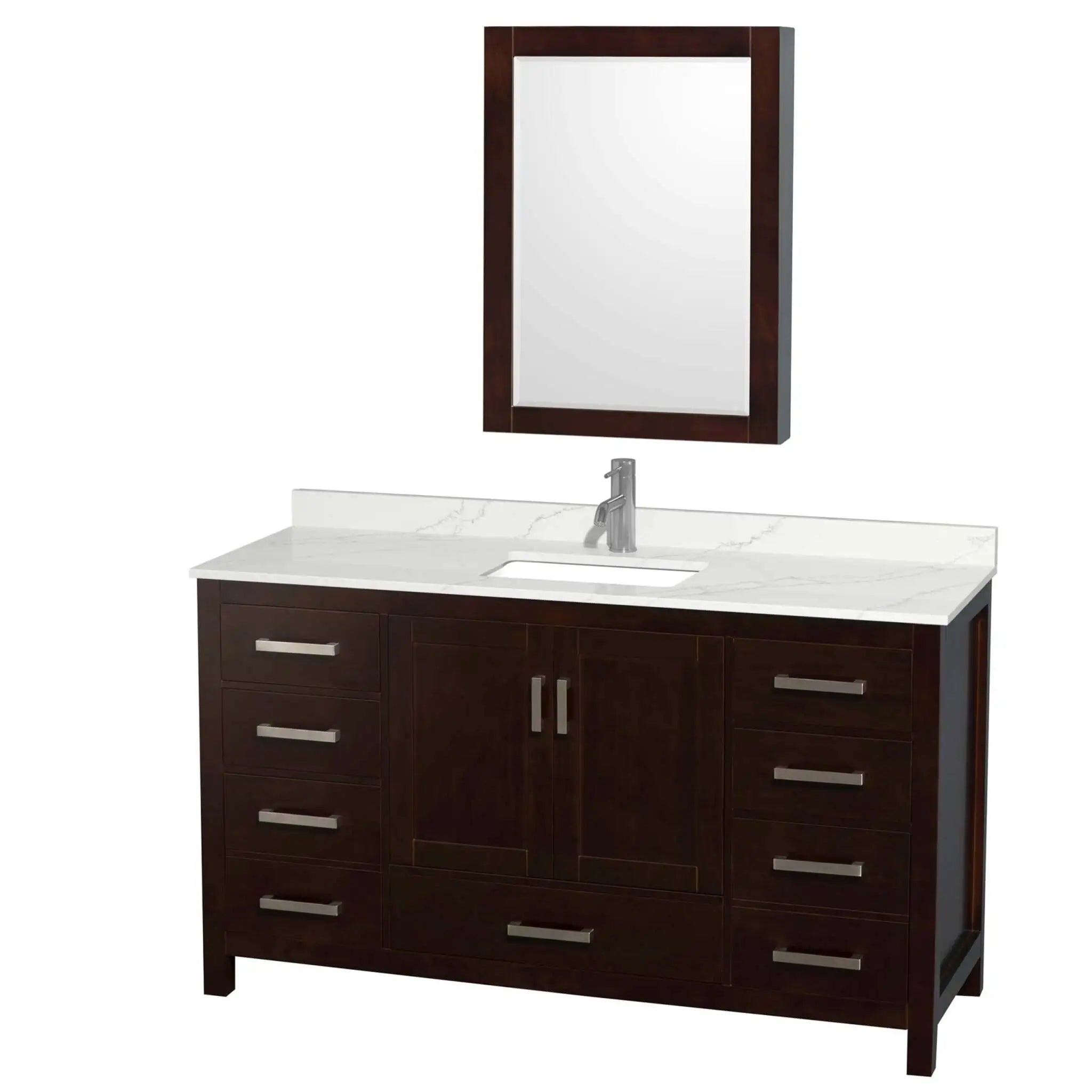 60" Sheffield Single Bathroom Vanity in Espresso with Brushed Chrome Trim & Medicine Cabinet by Wyndham