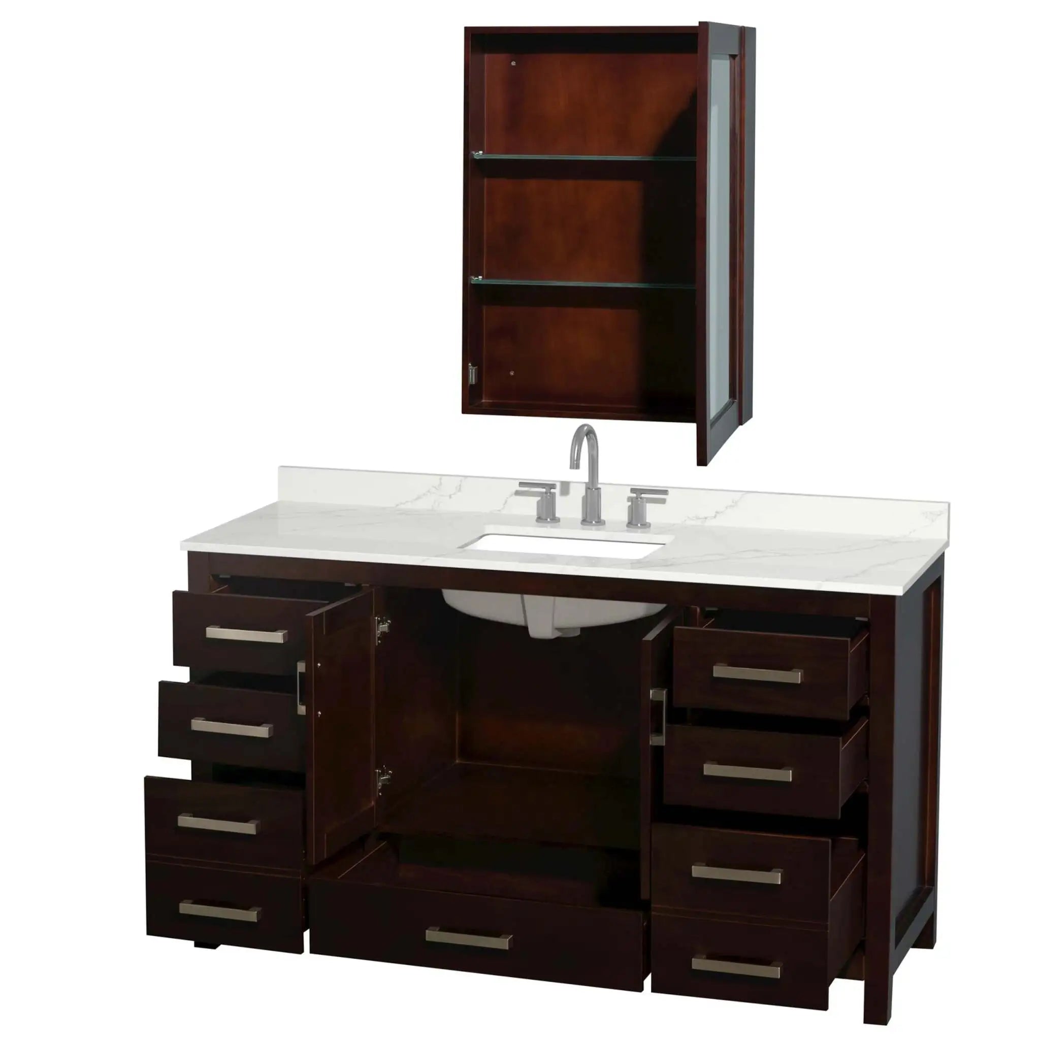 60" Sheffield Single Bathroom Vanity in Espresso with Brushed Chrome Trim & Medicine Cabinet by Wyndham