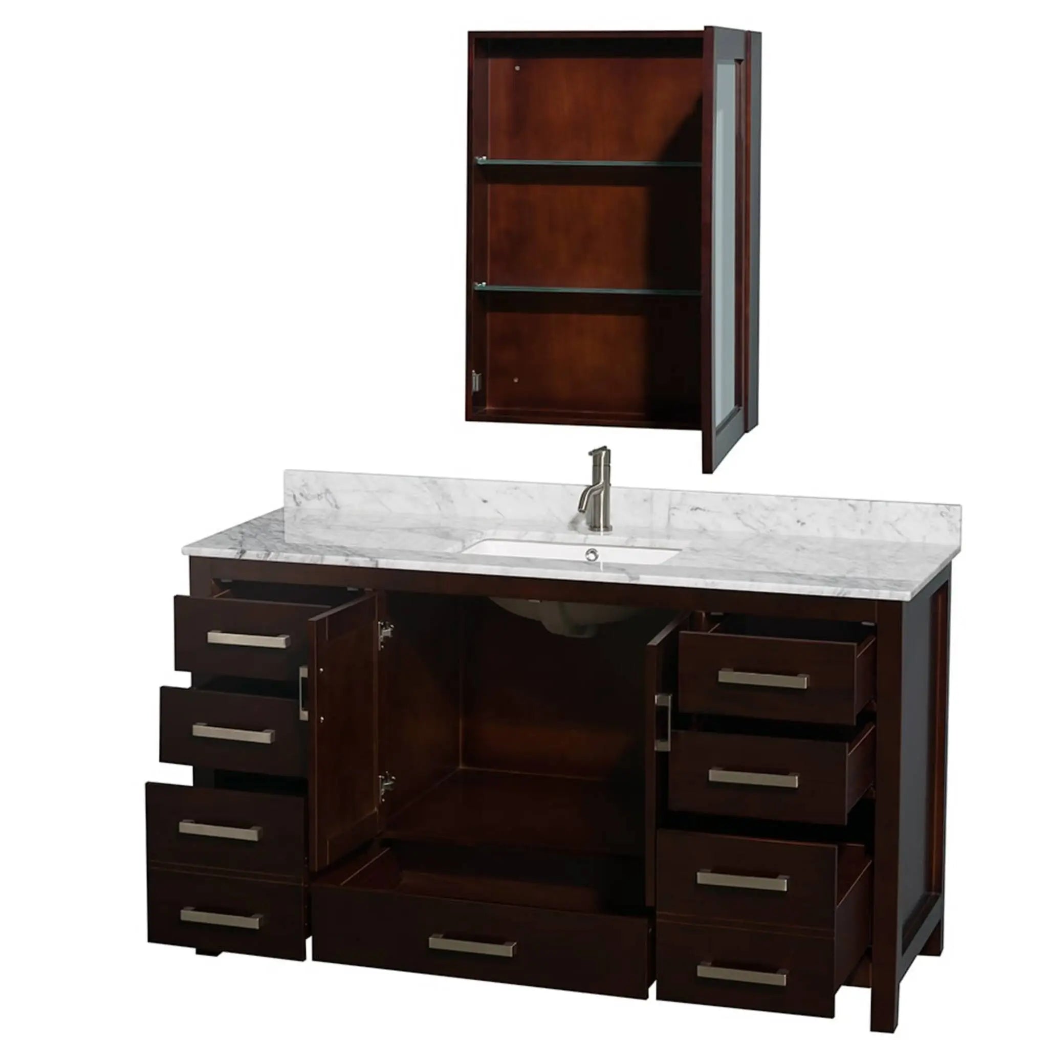 60" Sheffield Single Bathroom Vanity in Espresso with Brushed Chrome Trim & Medicine Cabinet by Wyndham