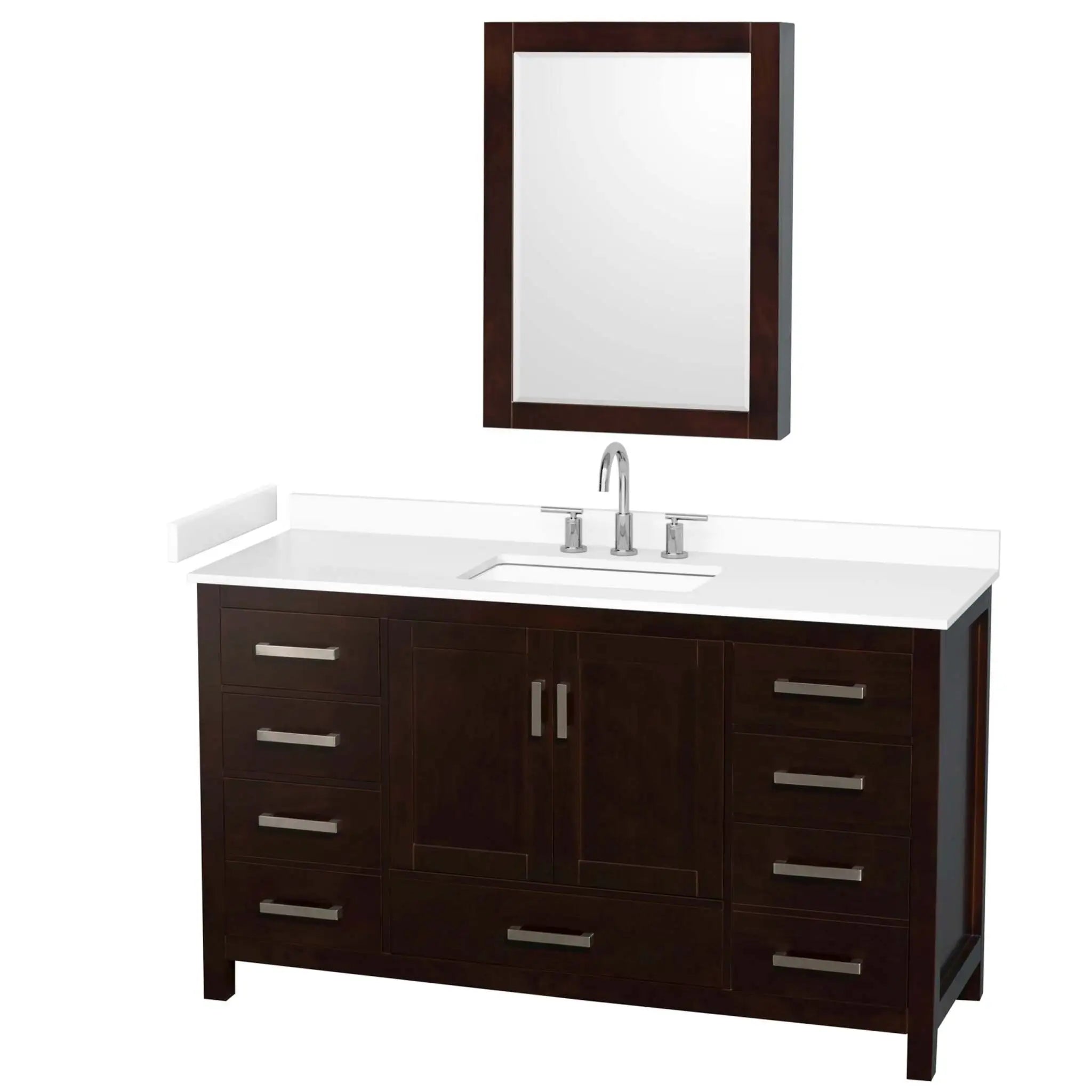60" Sheffield Single Bathroom Vanity in Espresso with Brushed Chrome Trim & Medicine Cabinet by Wyndham