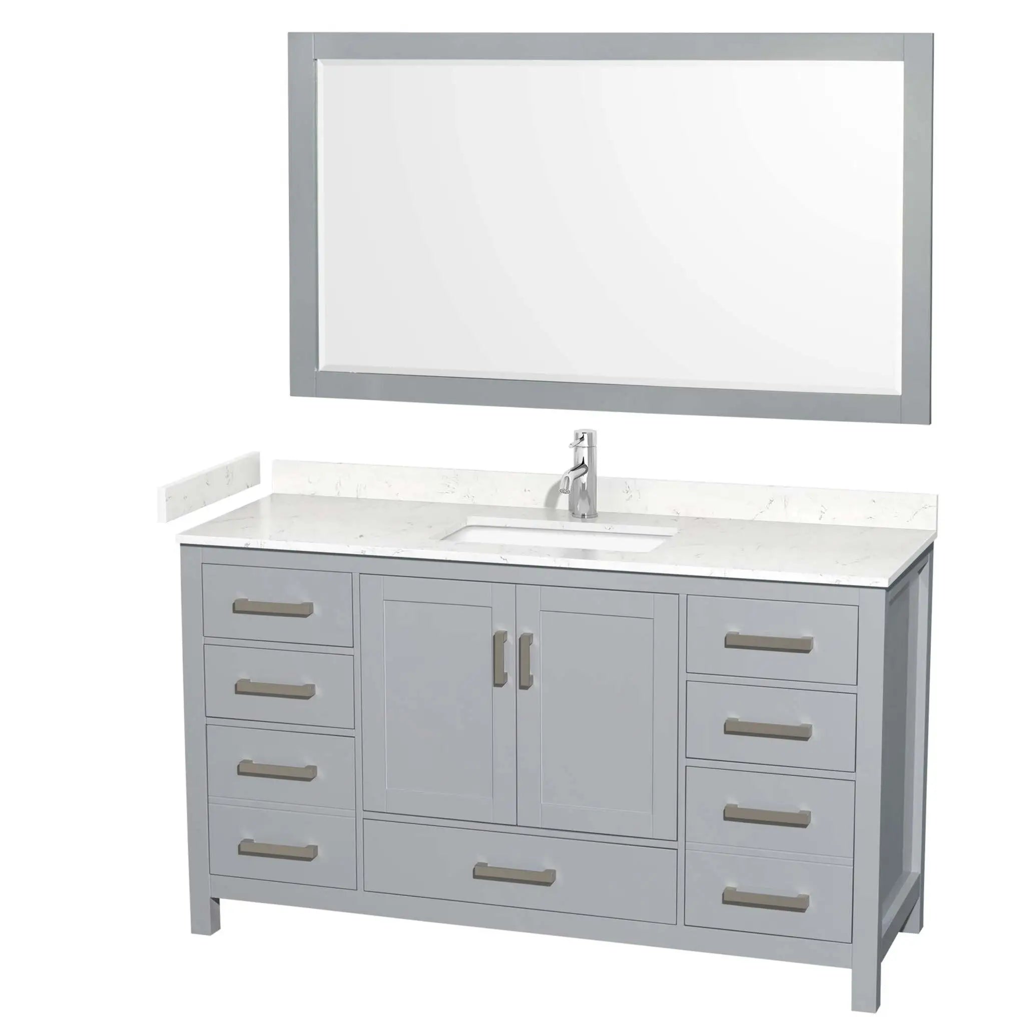 60" Sheffield Single Bathroom Vanity in Gray with Brushed Chrome Trim & 58" Mirror by Wyndham
