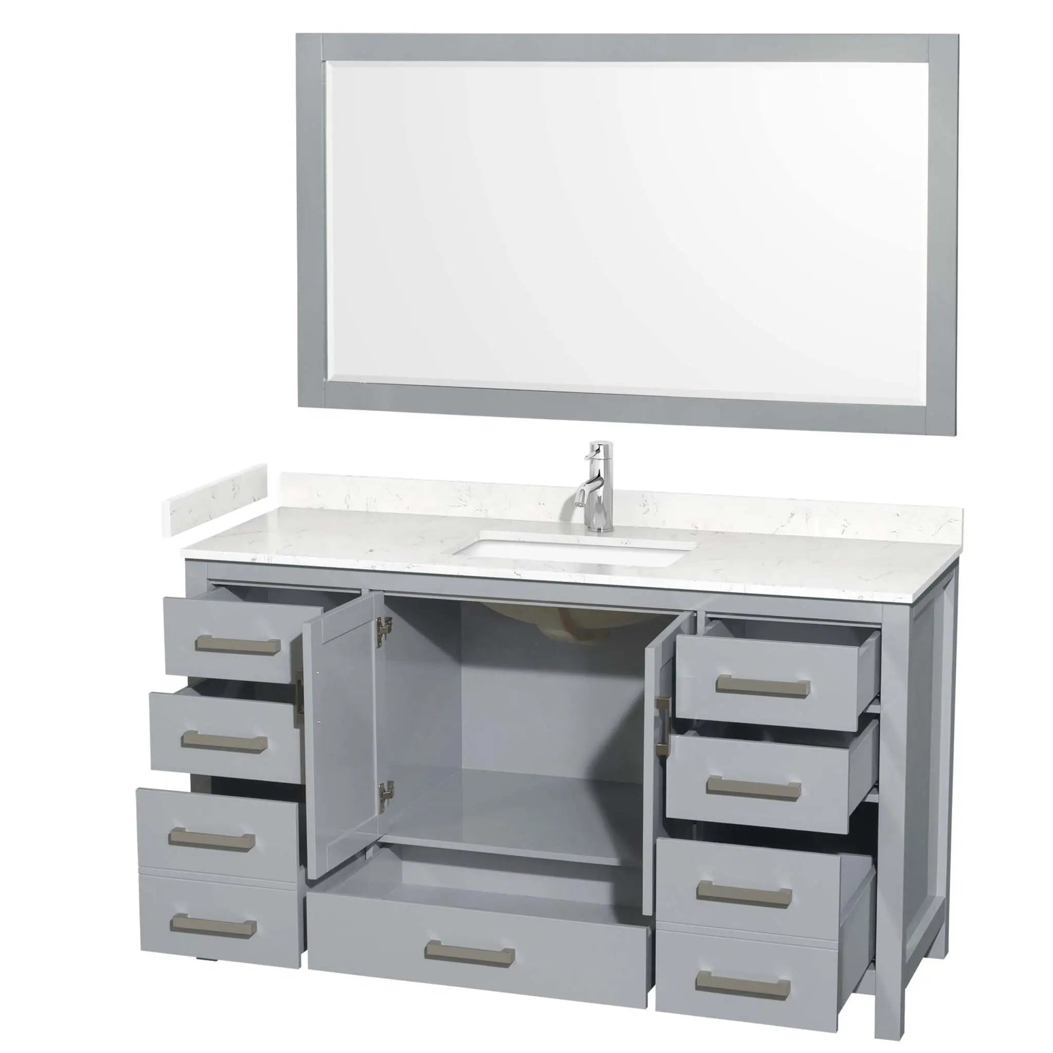 60" Sheffield Single Bathroom Vanity in Gray with Brushed Chrome Trim & 58" Mirror by Wyndham