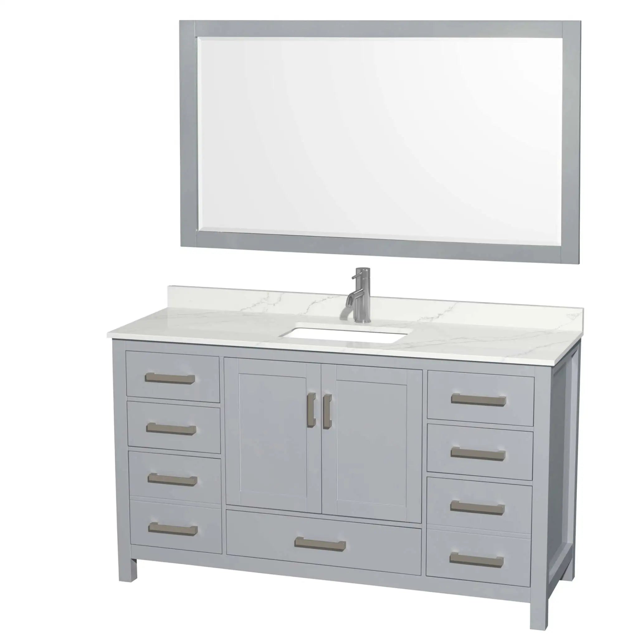 60" Sheffield Single Bathroom Vanity in Gray with Brushed Chrome Trim & 58" Mirror by Wyndham