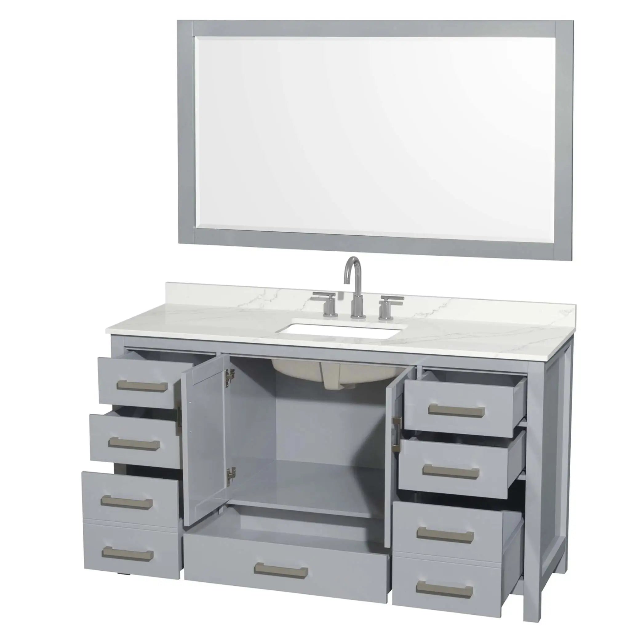 60" Sheffield Single Bathroom Vanity in Gray with Brushed Chrome Trim & 58" Mirror by Wyndham