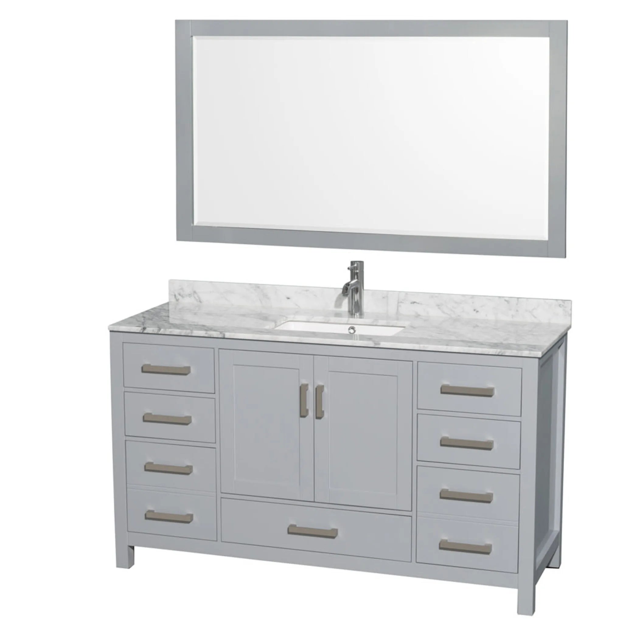 60" Sheffield Single Bathroom Vanity in Gray with Brushed Chrome Trim & 58" Mirror by Wyndham