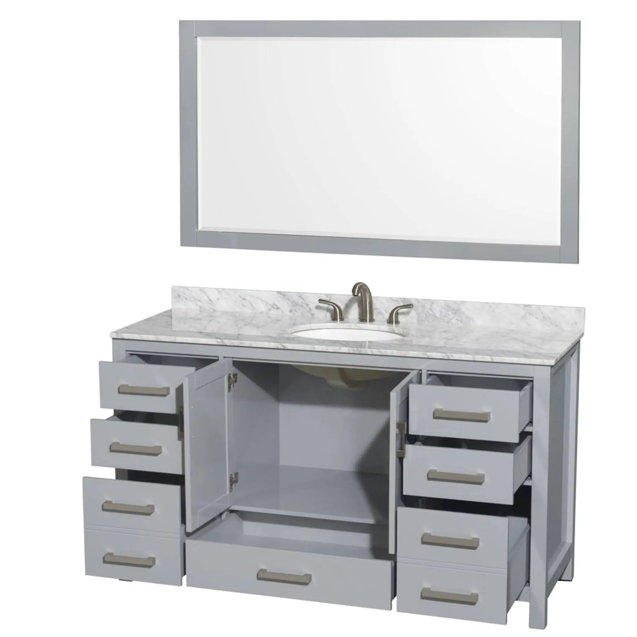 60" Sheffield Single Bathroom Vanity in Gray with Brushed Chrome Trim & 58" Mirror by Wyndham