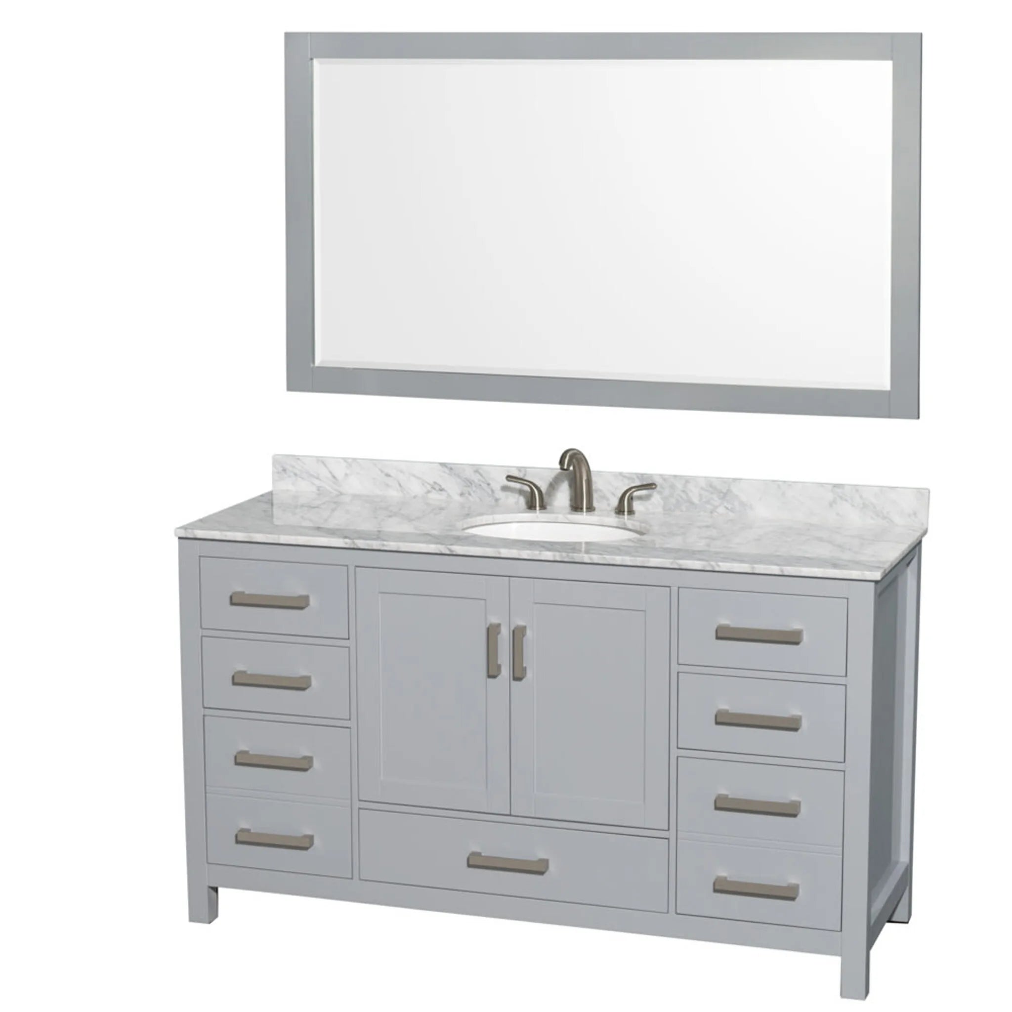 60" Sheffield Single Bathroom Vanity in Gray with Brushed Chrome Trim & 58" Mirror by Wyndham