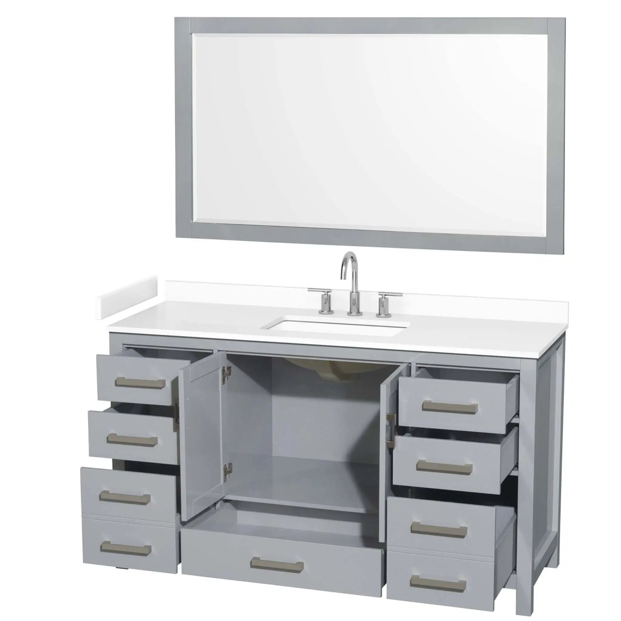60" Sheffield Single Bathroom Vanity in Gray with Brushed Chrome Trim & 58" Mirror by Wyndham