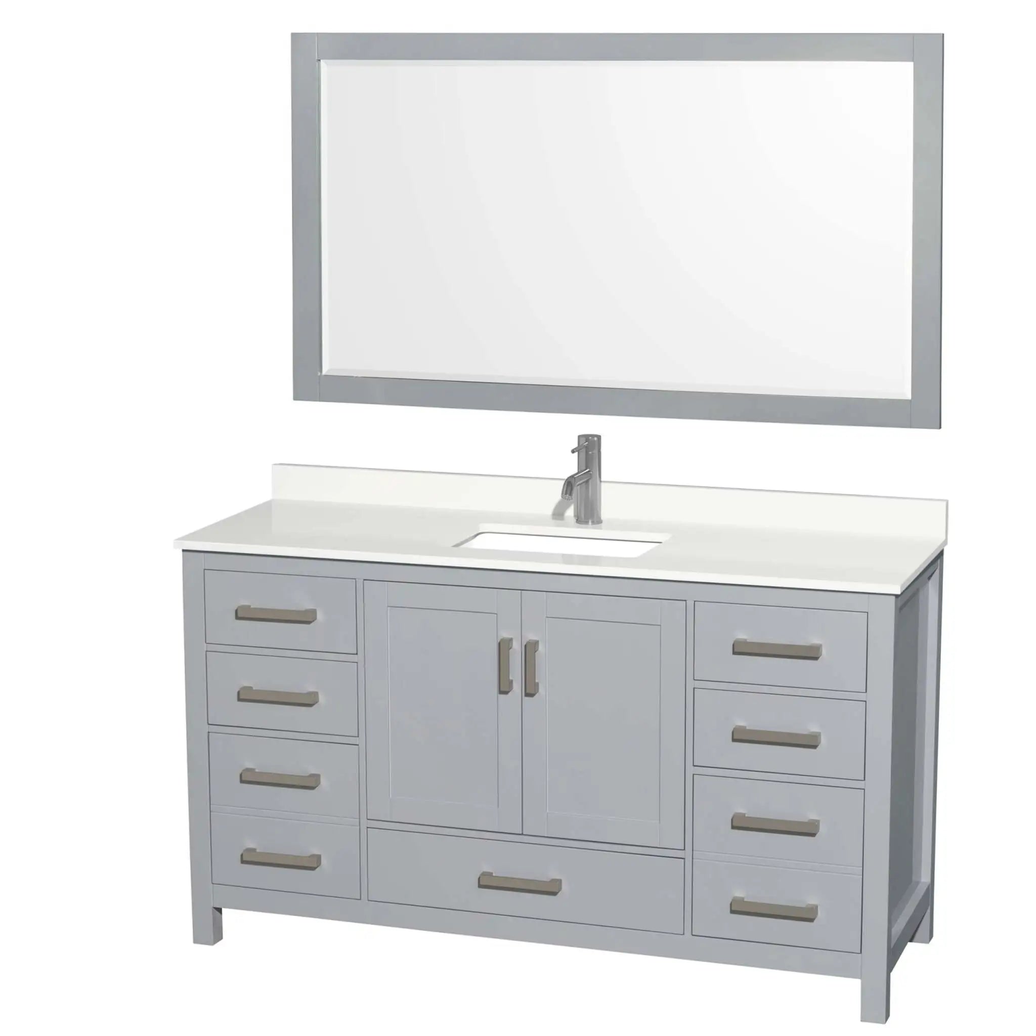 60" Sheffield Single Bathroom Vanity in Gray with Brushed Chrome Trim & 58" Mirror by Wyndham