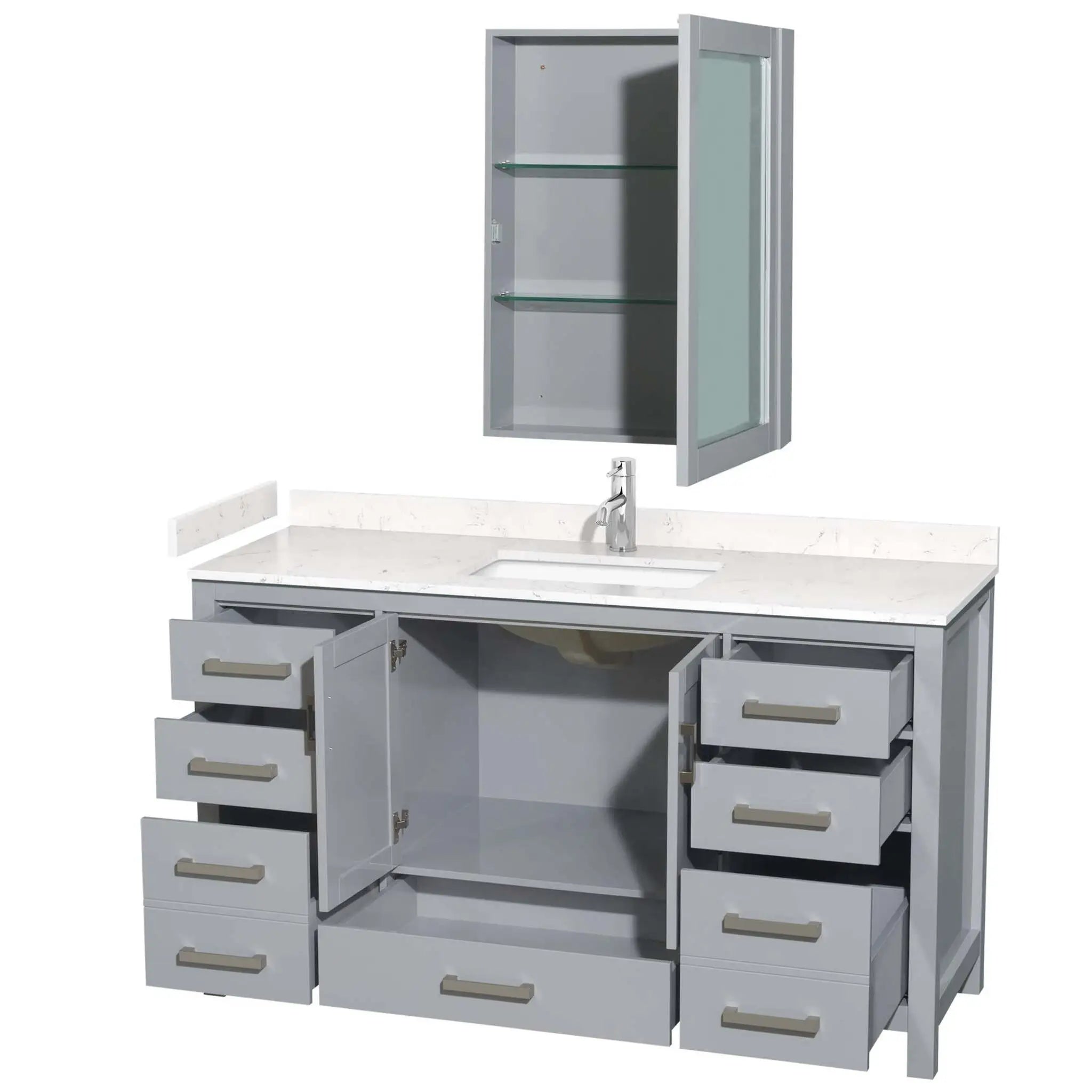 60" Sheffield Single Bathroom Vanity in Gray with Brushed Chrome Trim & Medicine Cabinet by Wyndham