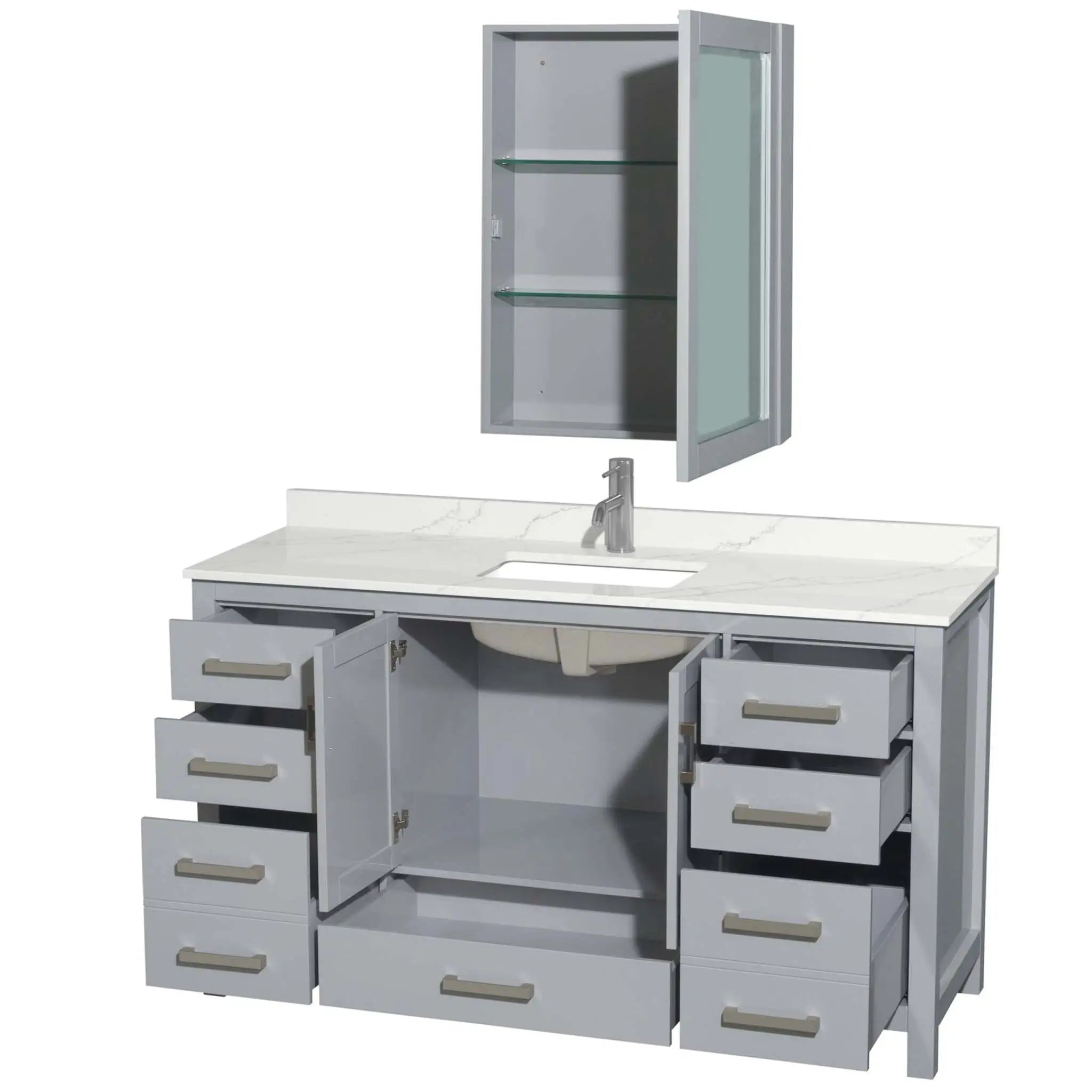60" Sheffield Single Bathroom Vanity in Gray with Brushed Chrome Trim & Medicine Cabinet by Wyndham