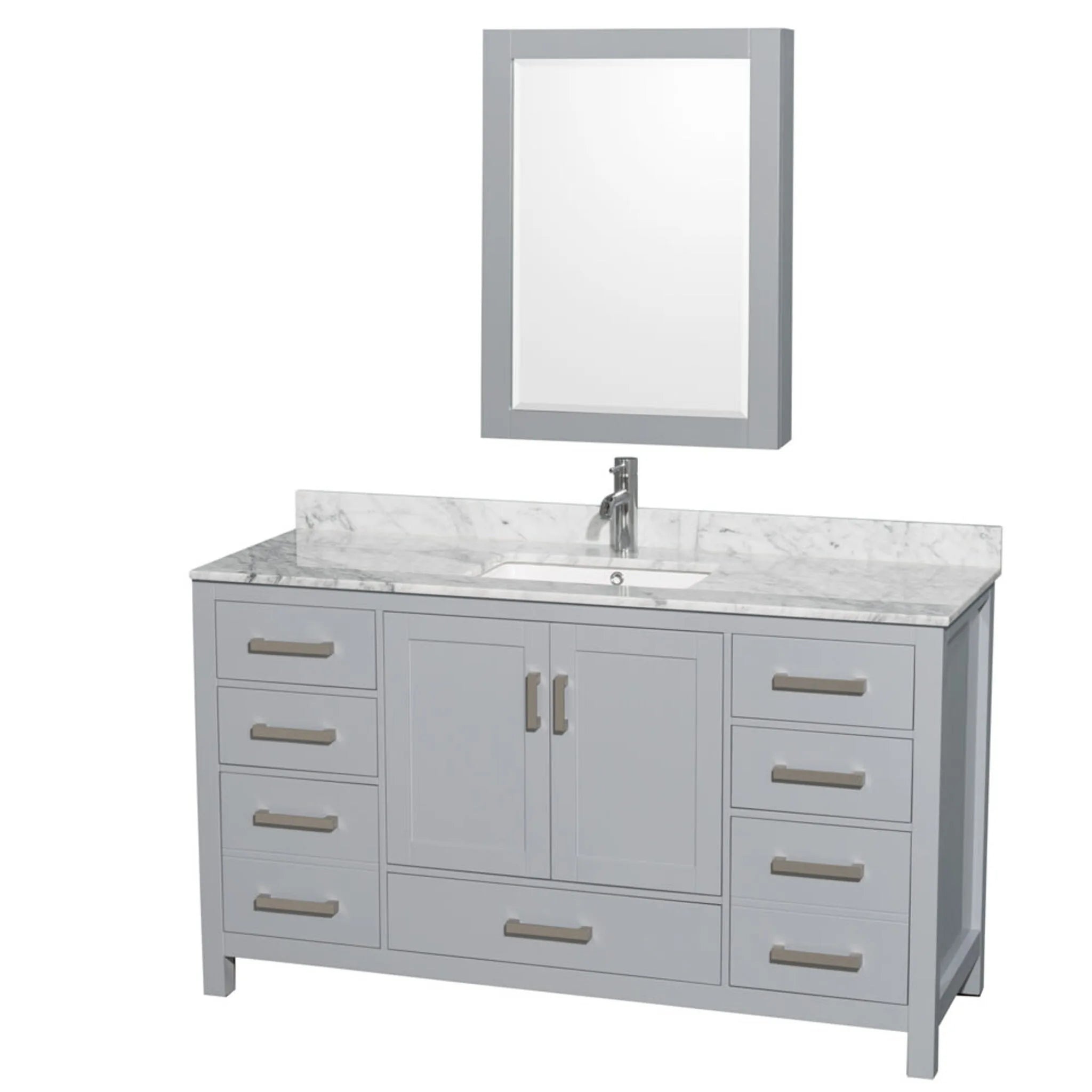 60" Sheffield Single Bathroom Vanity in Gray with Brushed Chrome Trim & Medicine Cabinet by Wyndham