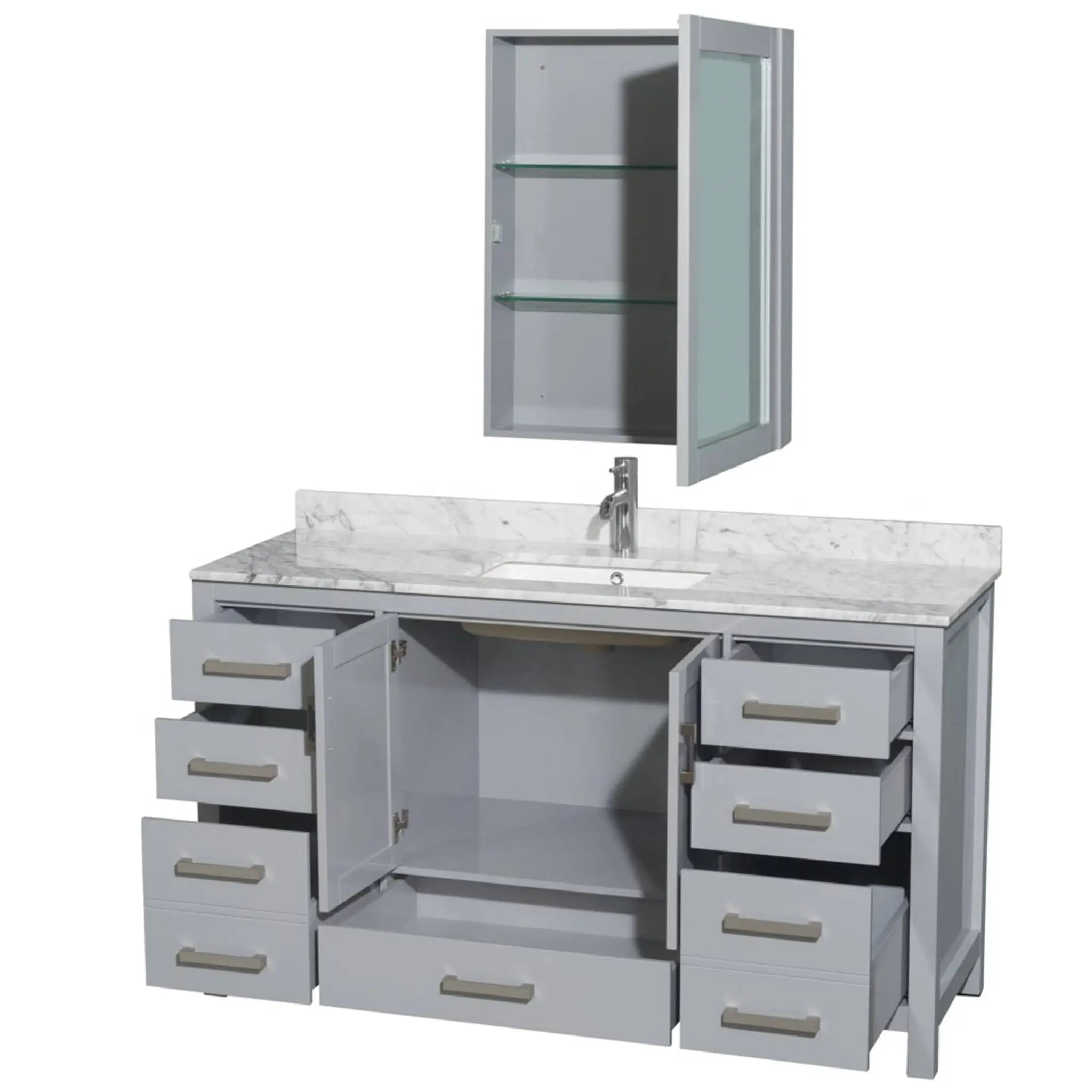 60" Sheffield Single Bathroom Vanity in Gray with Brushed Chrome Trim & Medicine Cabinet by Wyndham