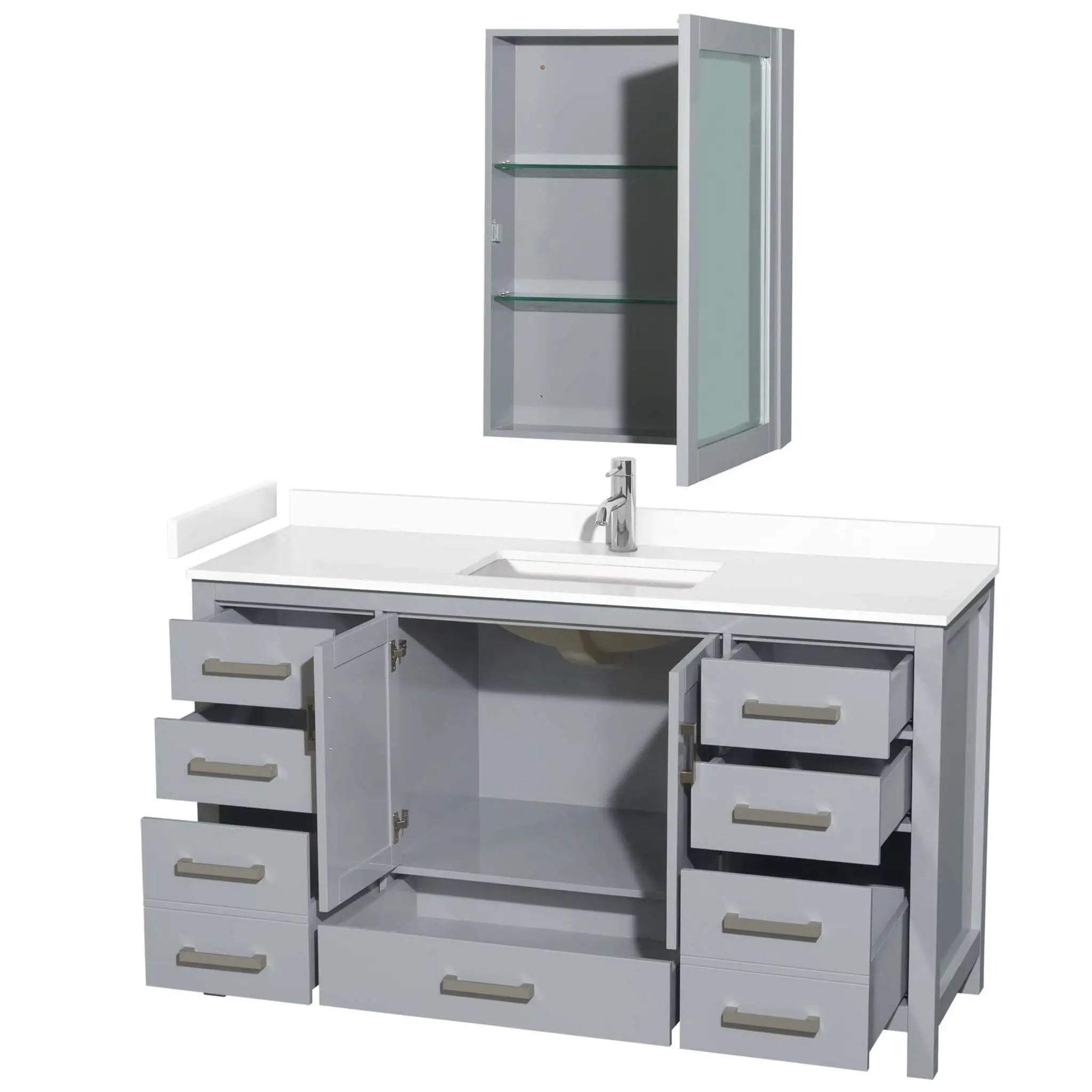 60" Sheffield Single Bathroom Vanity in Gray with Brushed Chrome Trim & Medicine Cabinet by Wyndham