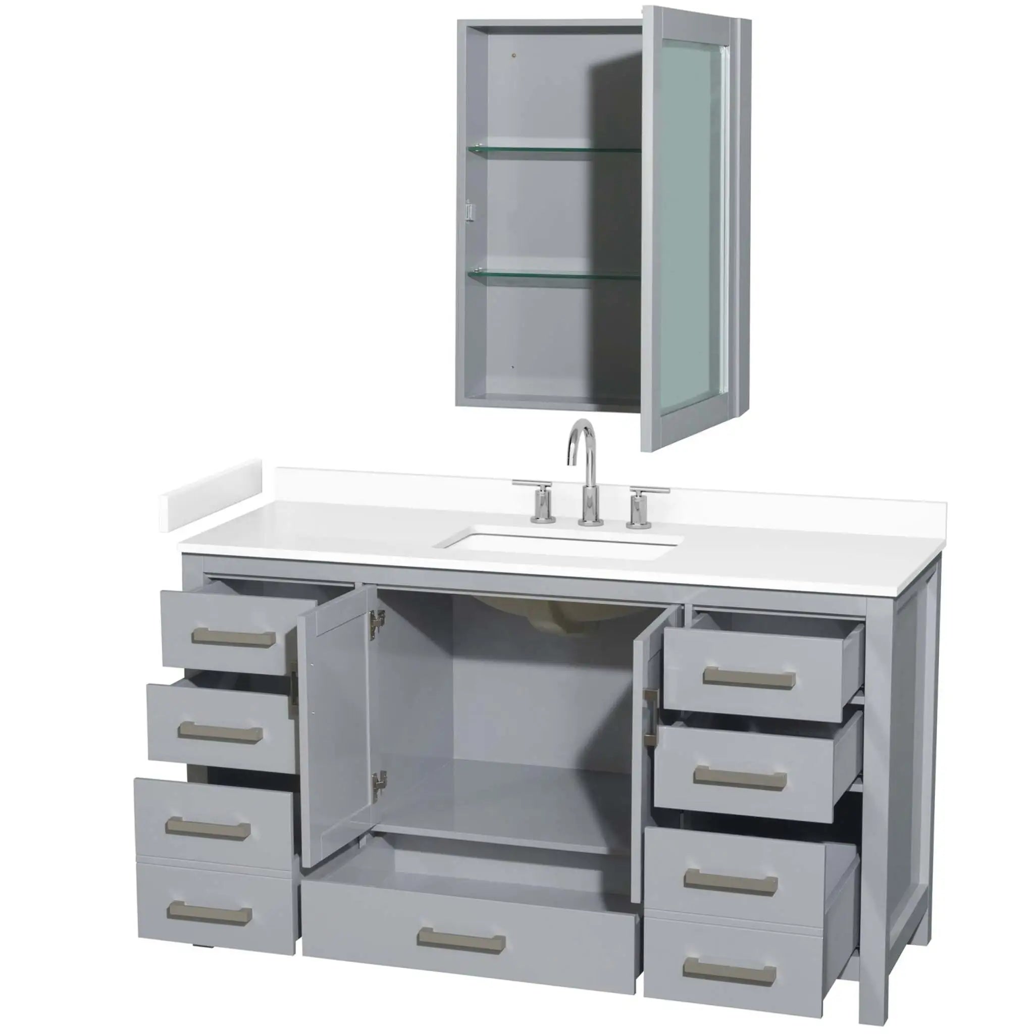 60" Sheffield Single Bathroom Vanity in Gray with Brushed Chrome Trim & Medicine Cabinet by Wyndham
