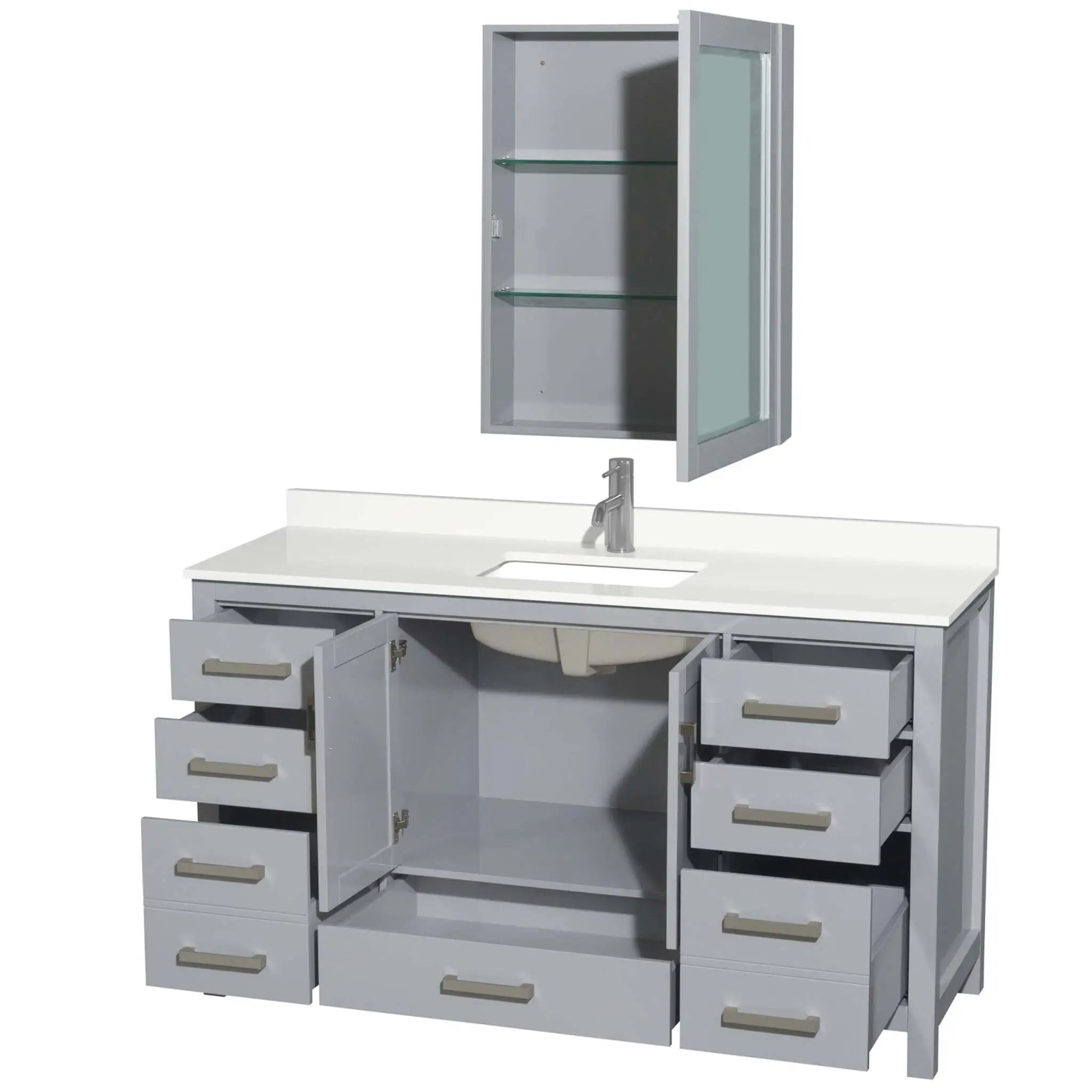 60" Sheffield Single Bathroom Vanity in Gray with Brushed Chrome Trim & Medicine Cabinet by Wyndham
