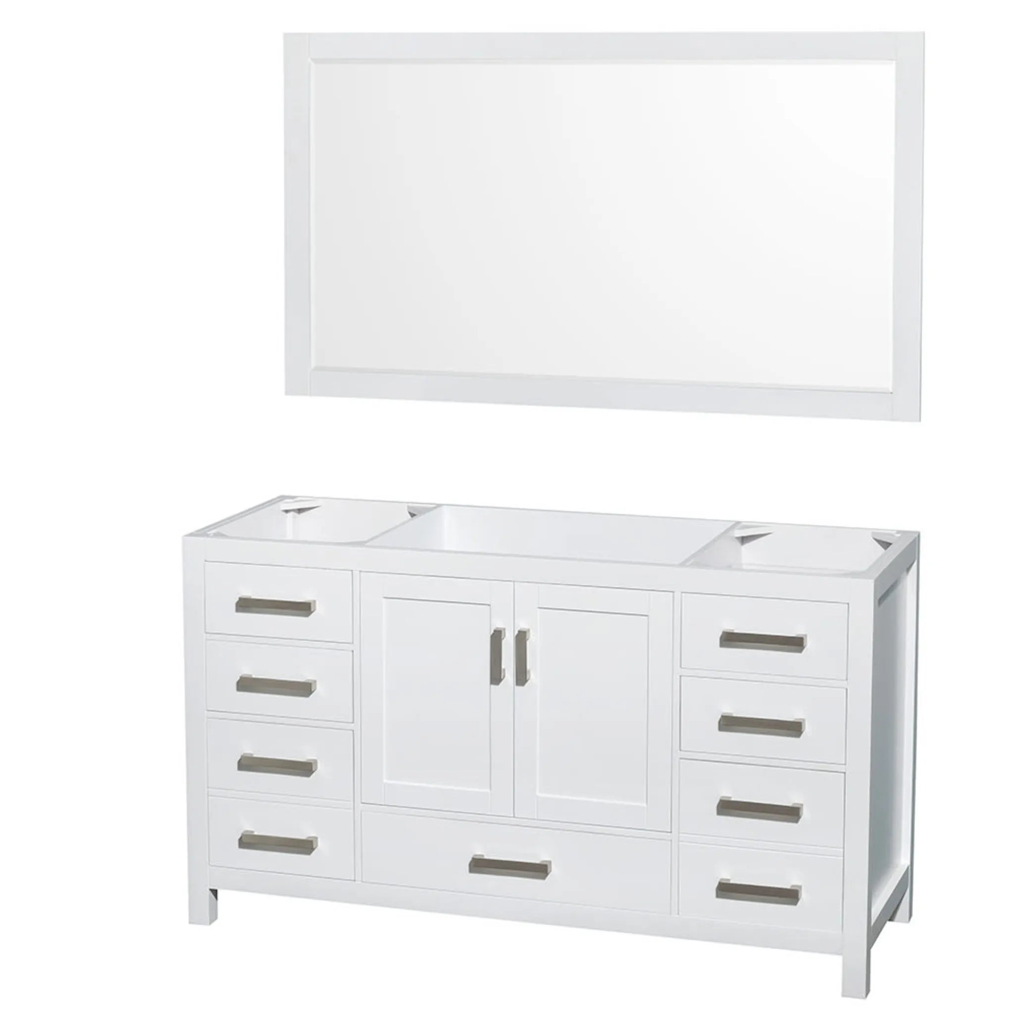 60" Sheffield Single Bathroom Vanity in White with Brushed Chrome Trim & 58" Mirror by Wyndham