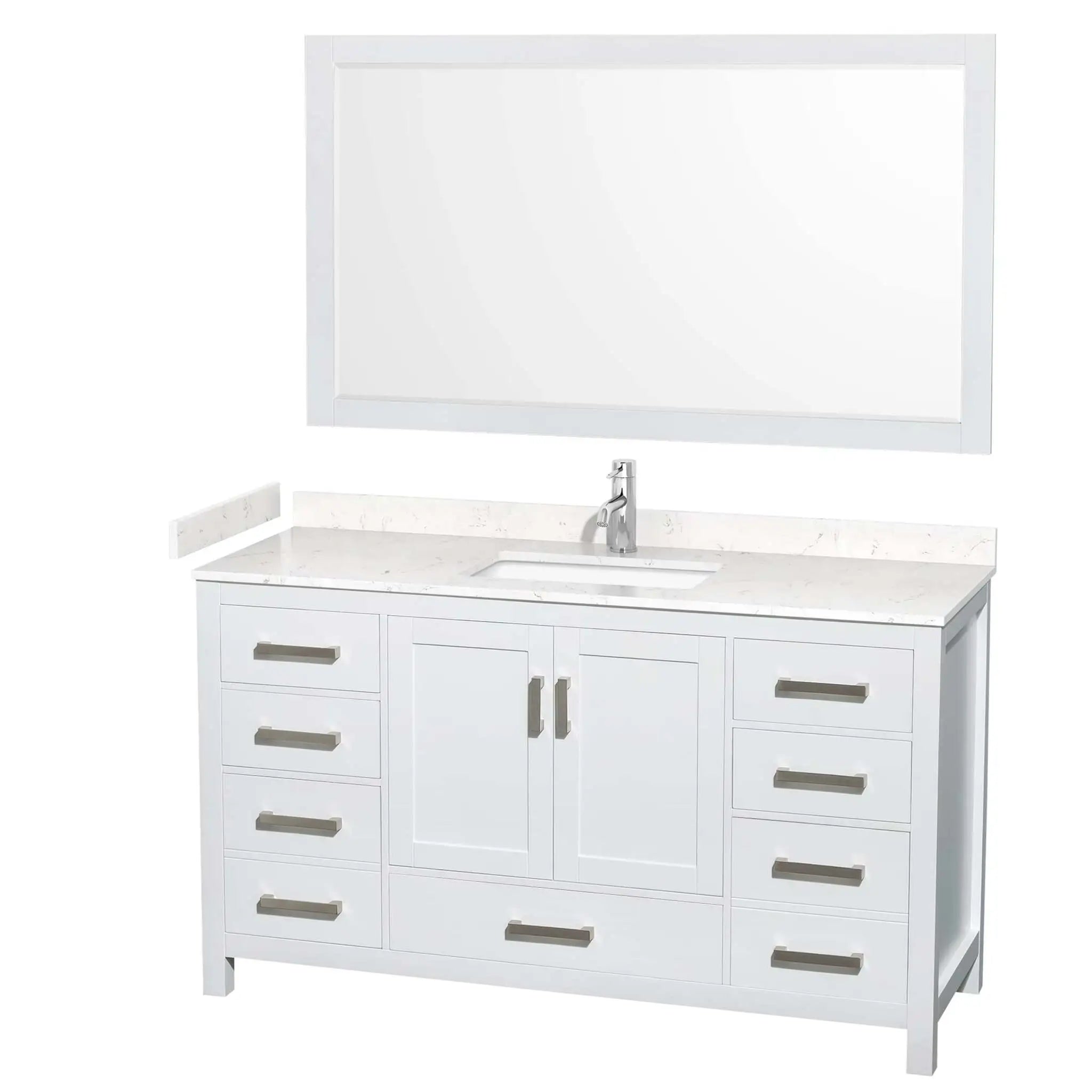 60" Sheffield Single Bathroom Vanity in White with Brushed Chrome Trim & 58" Mirror by Wyndham