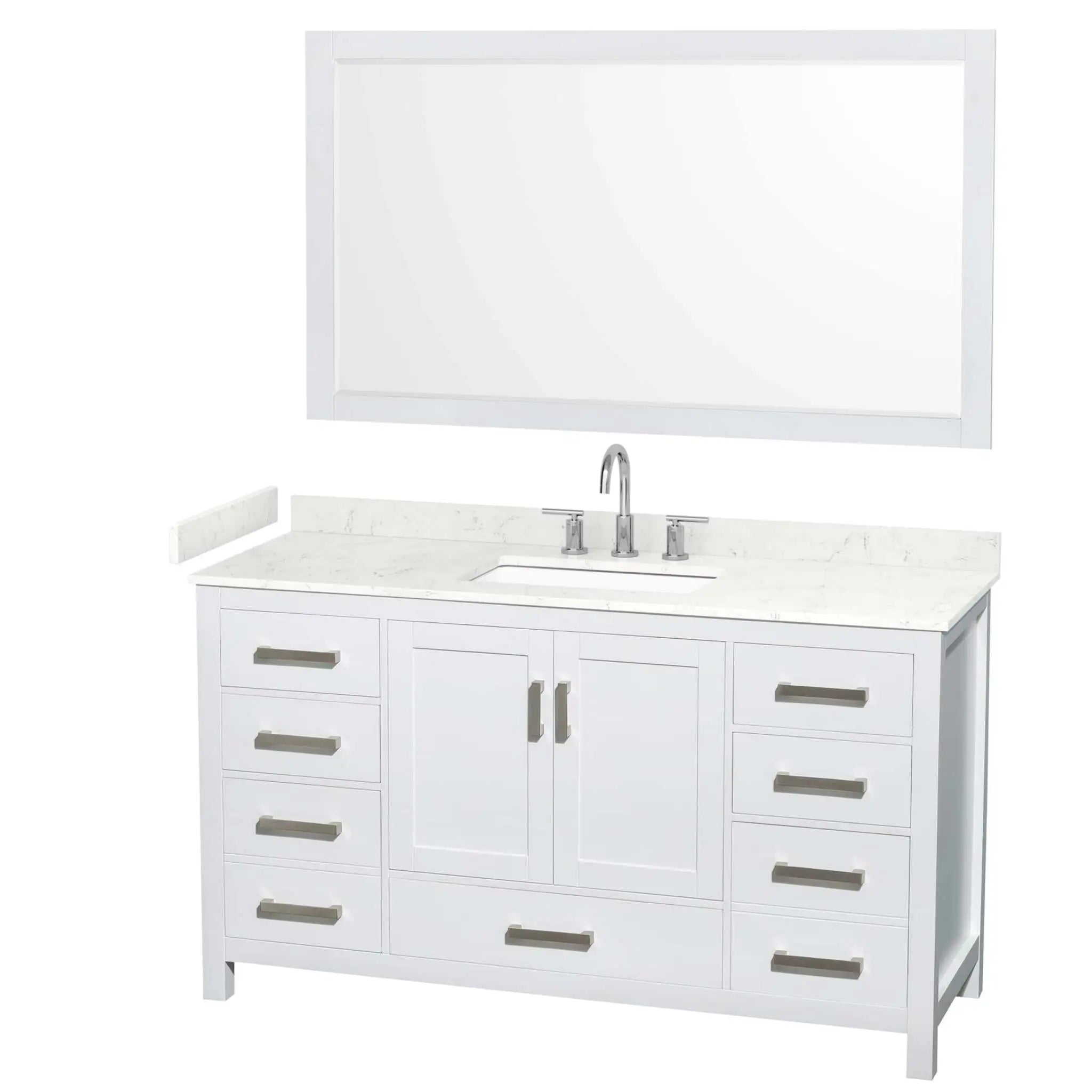 60" Sheffield Single Bathroom Vanity in White with Brushed Chrome Trim & 58" Mirror by Wyndham