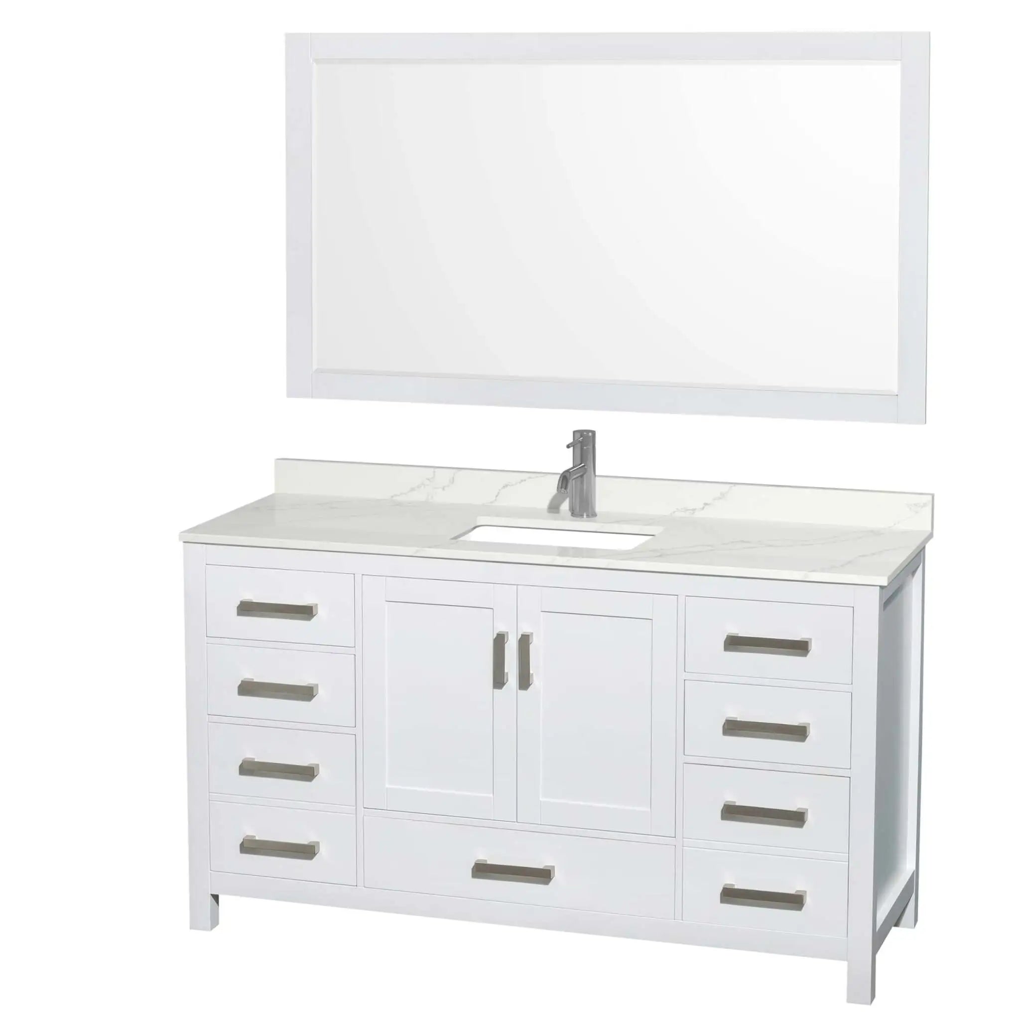 60" Sheffield Single Bathroom Vanity in White with Brushed Chrome Trim & 58" Mirror by Wyndham