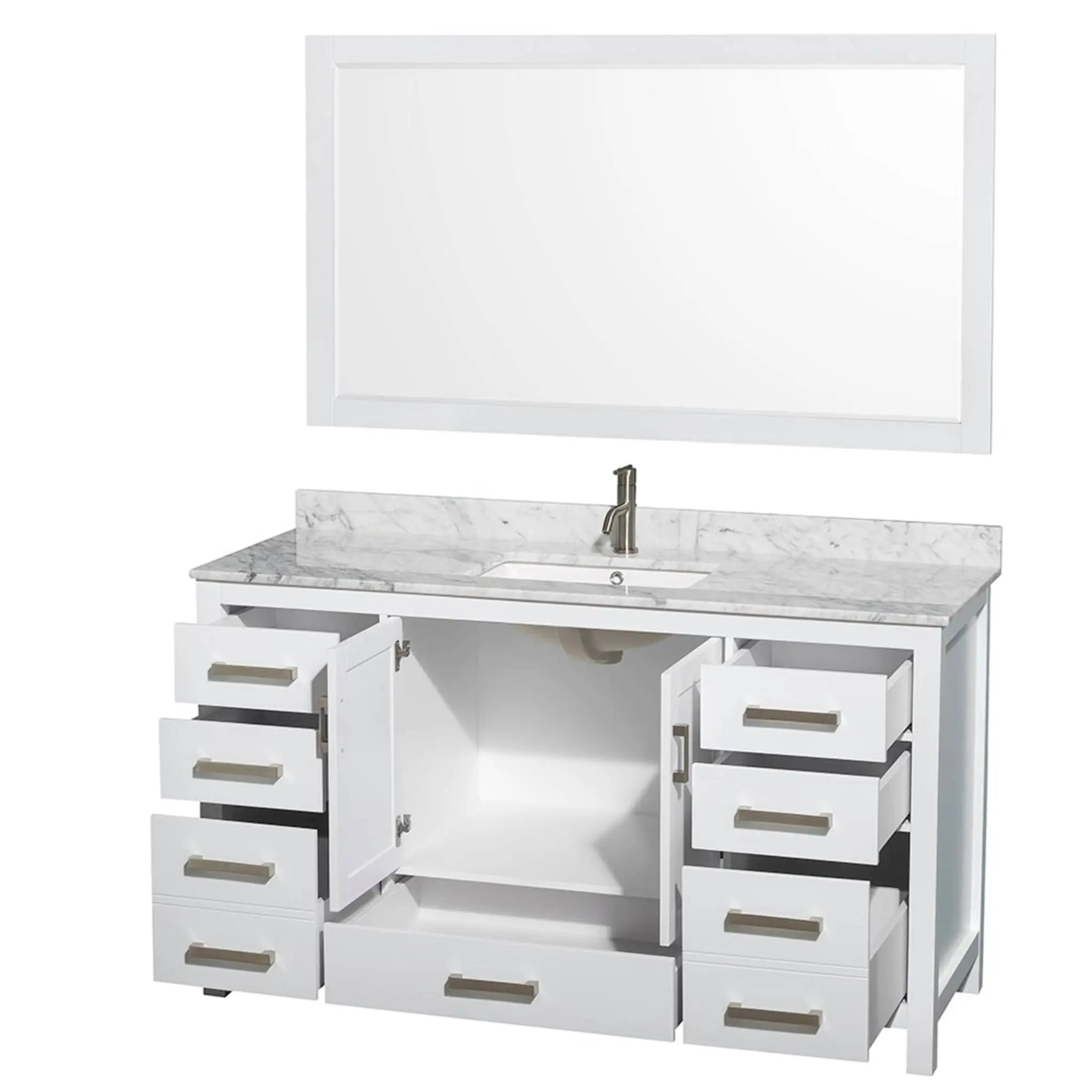 60" Sheffield Single Bathroom Vanity in White with Brushed Chrome Trim & 58" Mirror by Wyndham