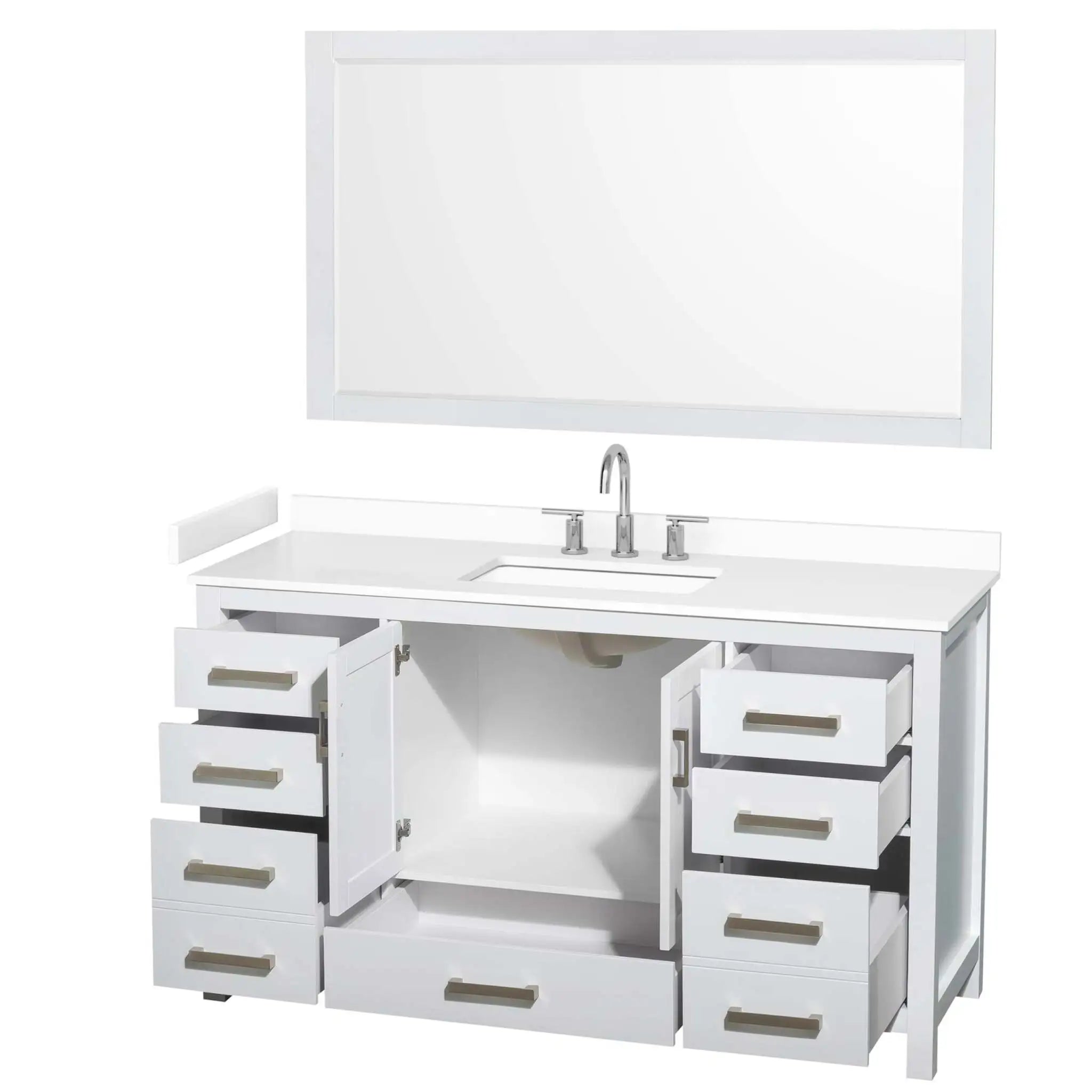 60" Sheffield Single Bathroom Vanity in White with Brushed Chrome Trim & 58" Mirror by Wyndham