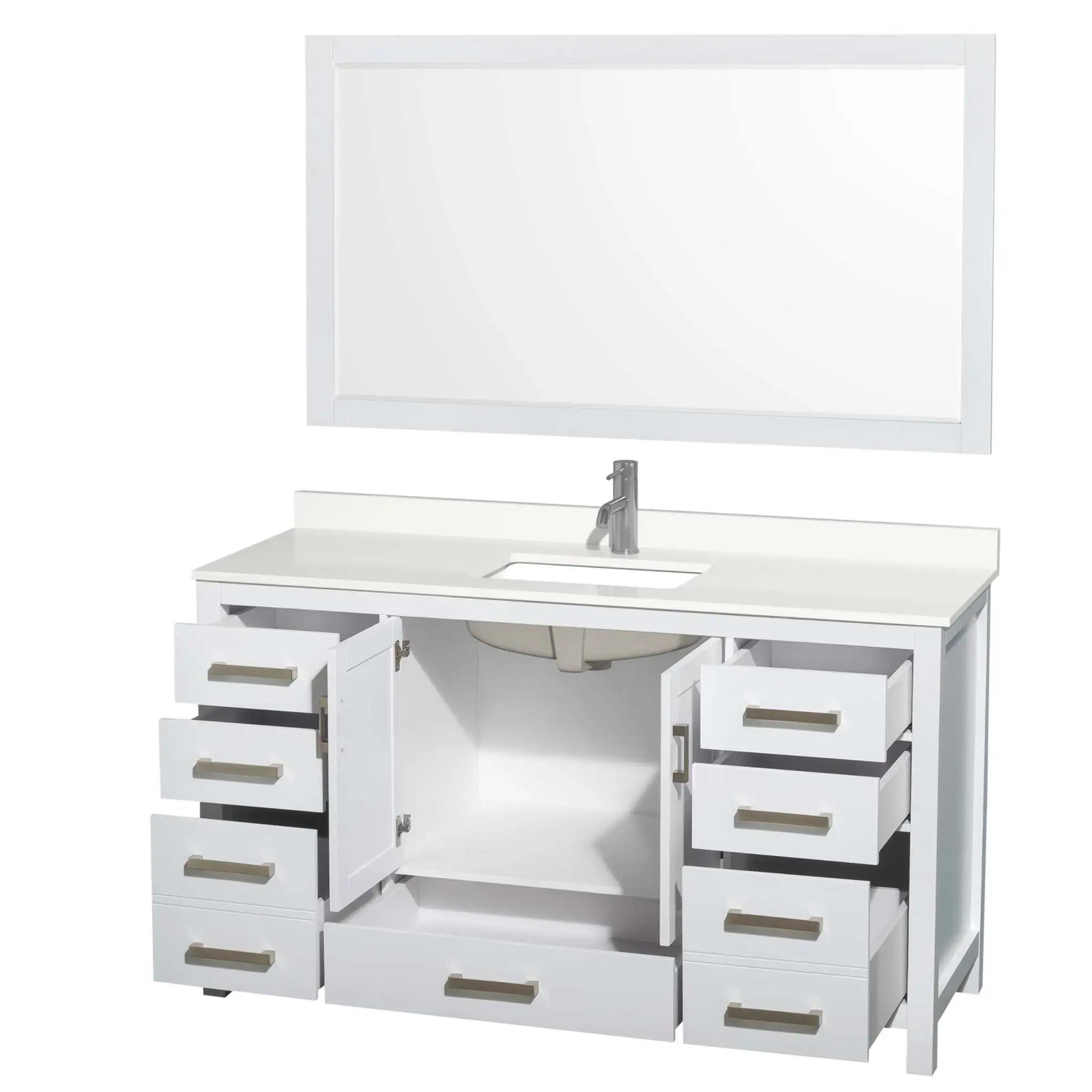 60" Sheffield Single Bathroom Vanity in White with Brushed Chrome Trim & 58" Mirror by Wyndham