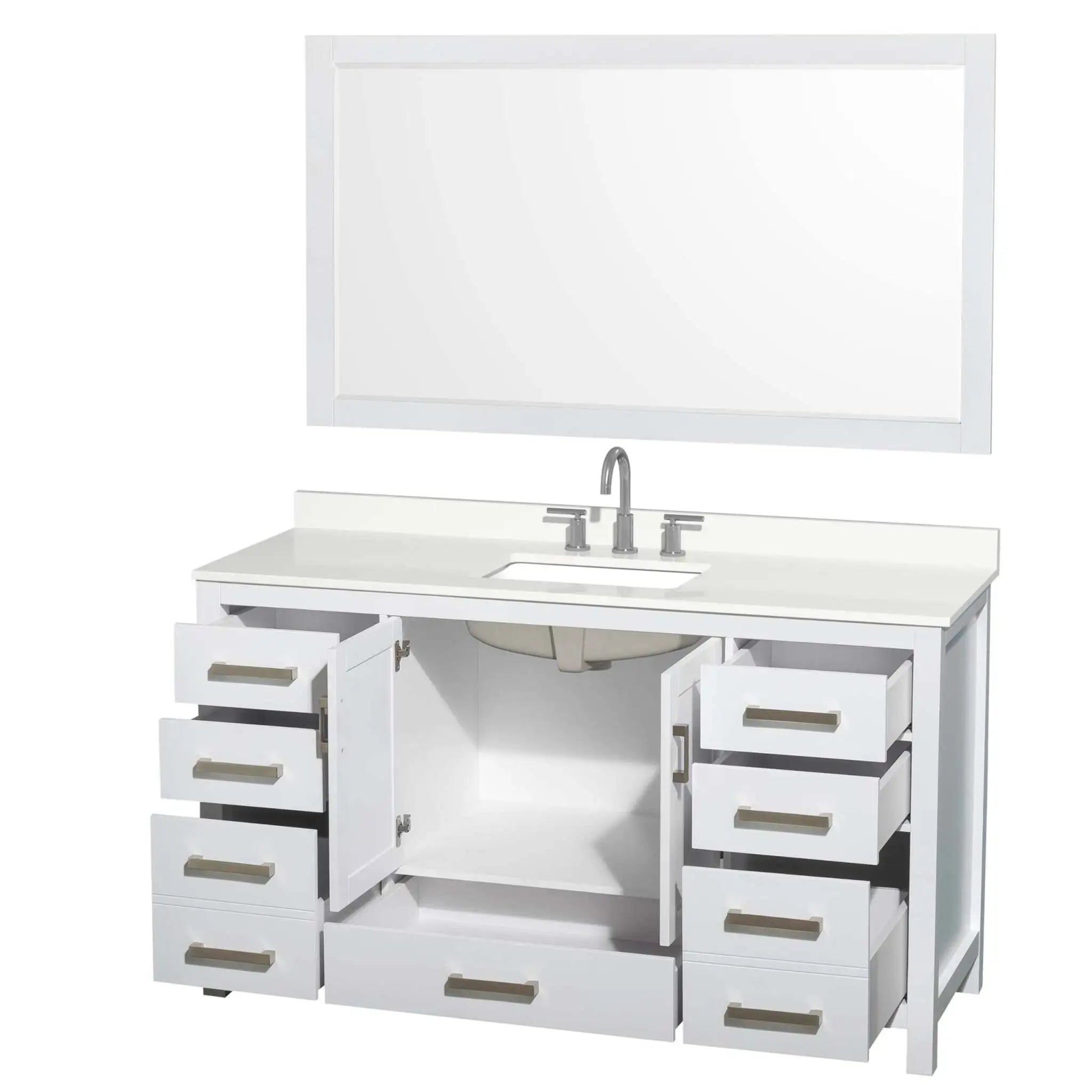 60" Sheffield Single Bathroom Vanity in White with Brushed Chrome Trim & 58" Mirror by Wyndham